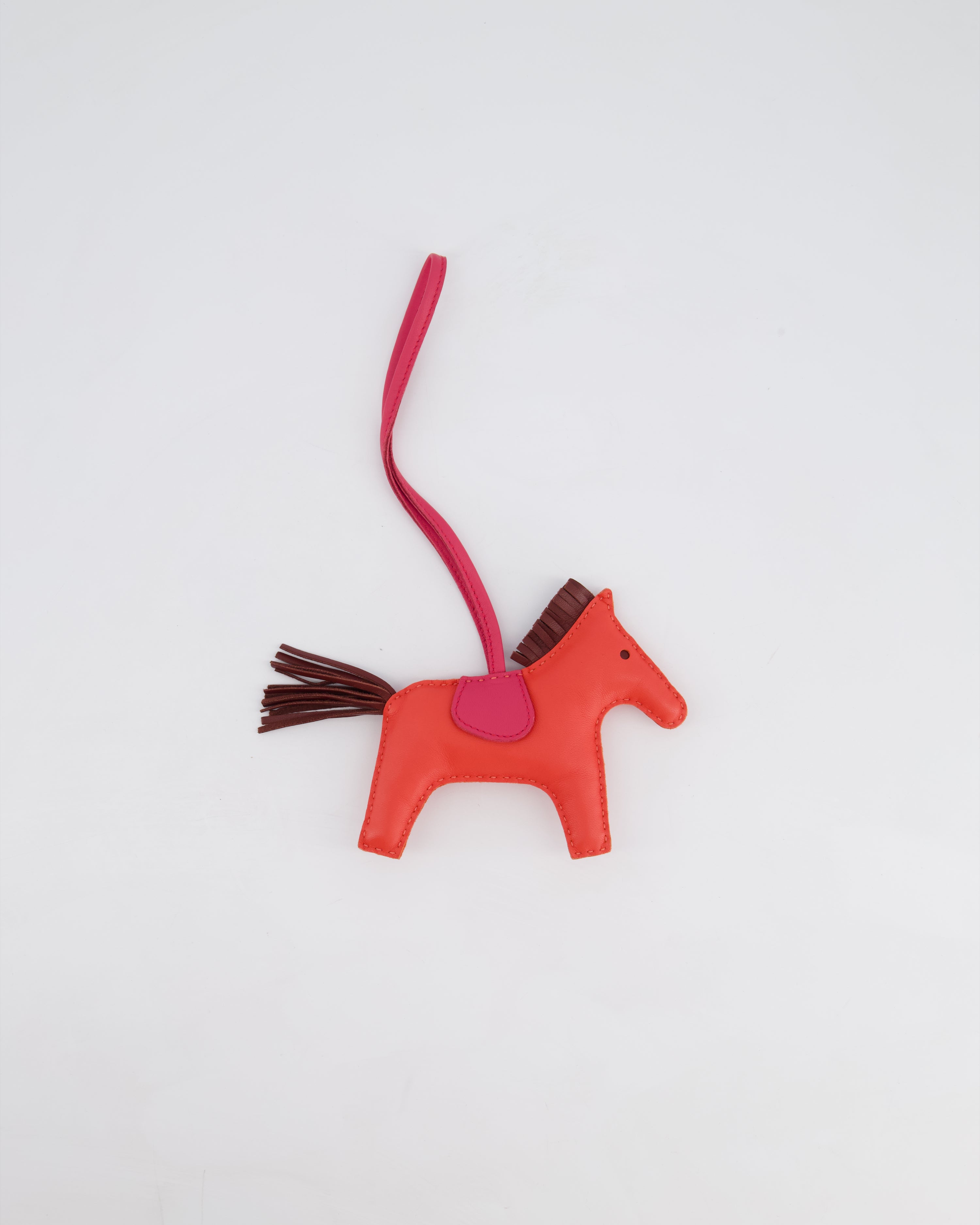 Hermès Rodeo MM Bag Charm in Rose Jaipur, Rouge , Framboise Milo and Swift Leather