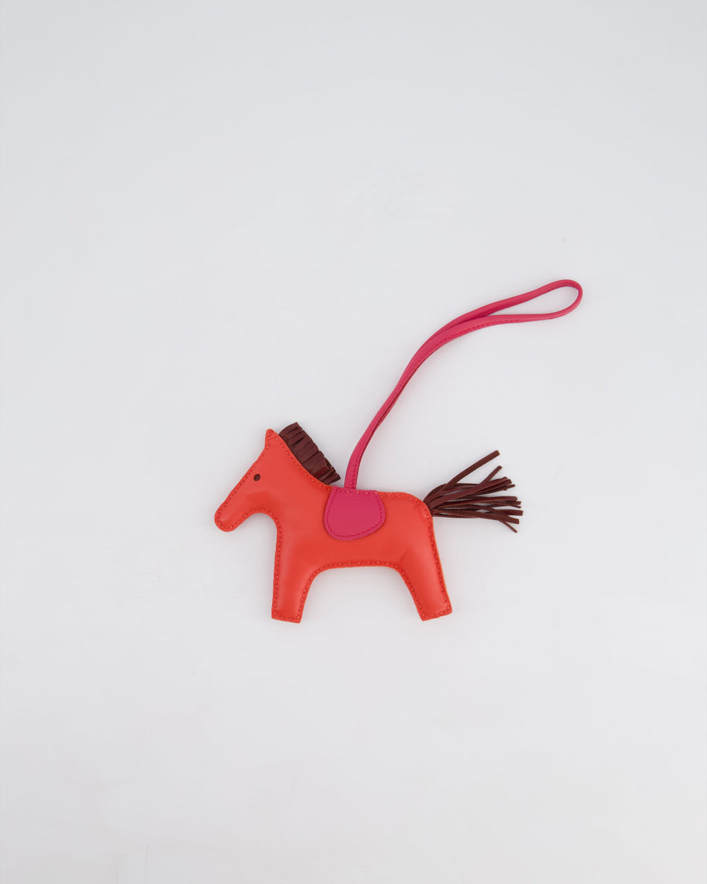 Hermès Rodeo MM Bag Charm in Rose Jaipur, Rouge , Framboise Milo and Swift Leather