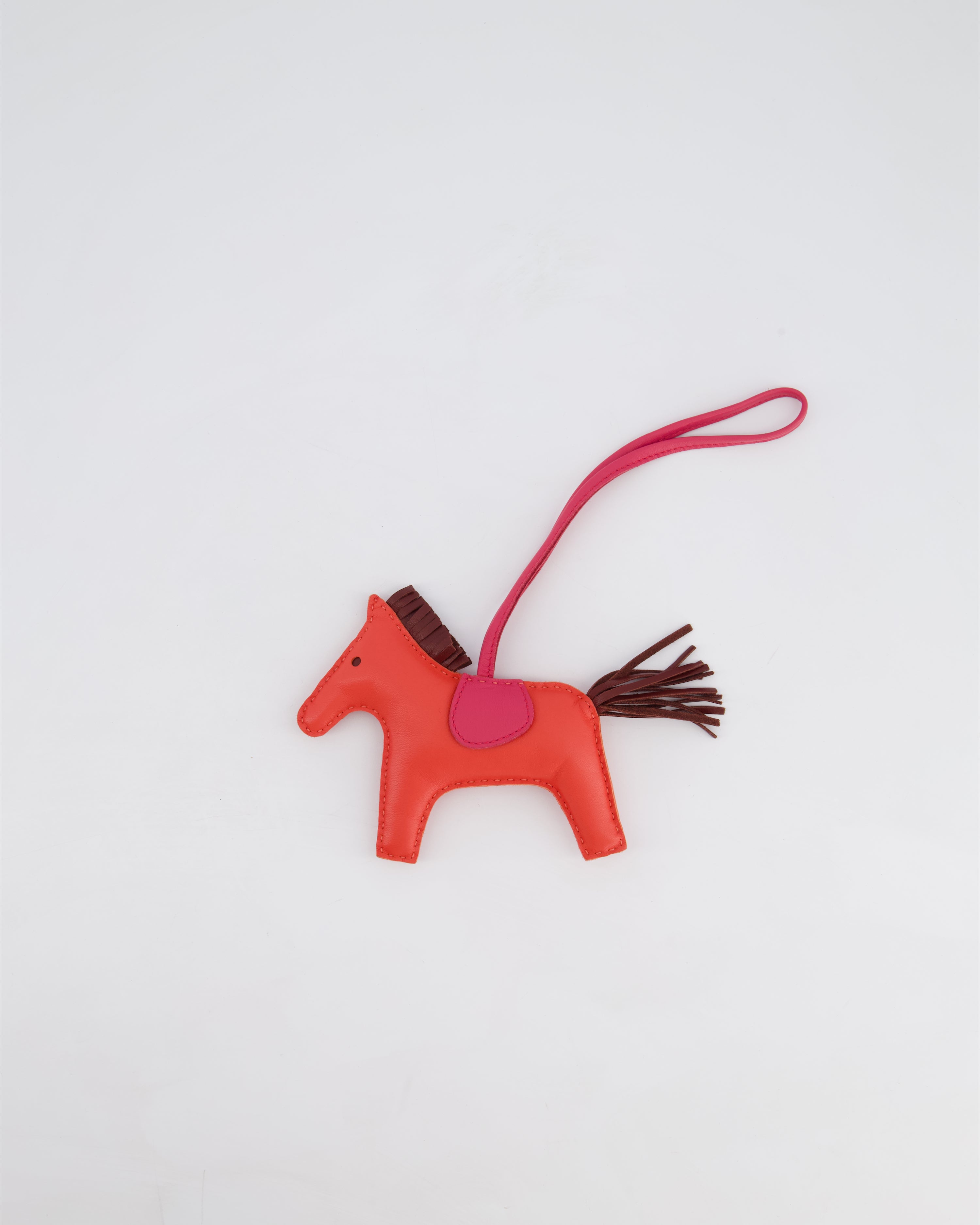 Hermès Rodeo MM Bag Charm in Rose Jaipur, Rouge , Framboise Milo and Swift Leather