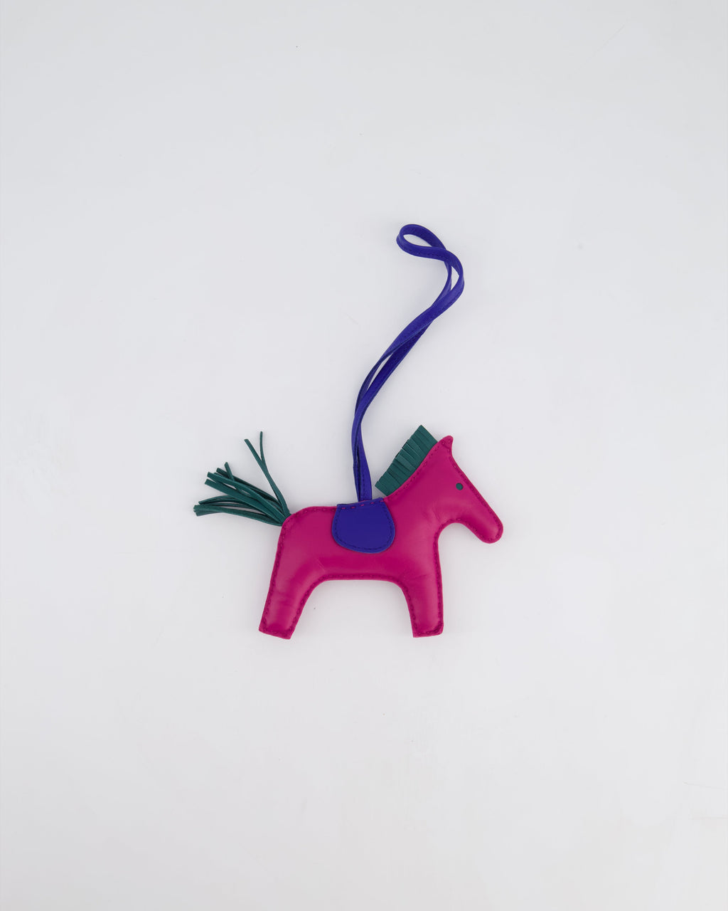 Hermès Grigri Rodeo MM Bag Charm in Rose Pourpre, Malachite & Bleu Electrique Milo Leather RRP £540