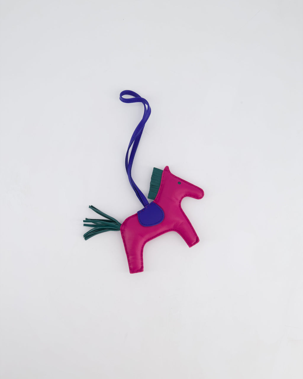 Hermès Grigri Rodeo MM Bag Charm in Rose Pourpre, Malachite & Bleu Electrique Milo Leather RRP £540