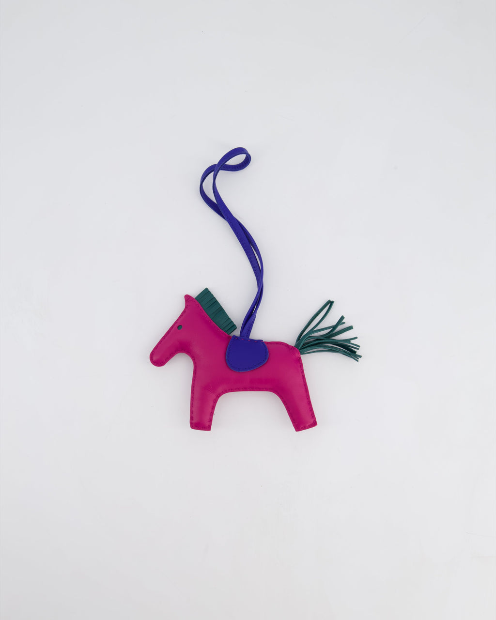 Hermès Grigri Rodeo MM Bag Charm in Rose Pourpre, Malachite & Bleu Electrique Milo Leather RRP £540