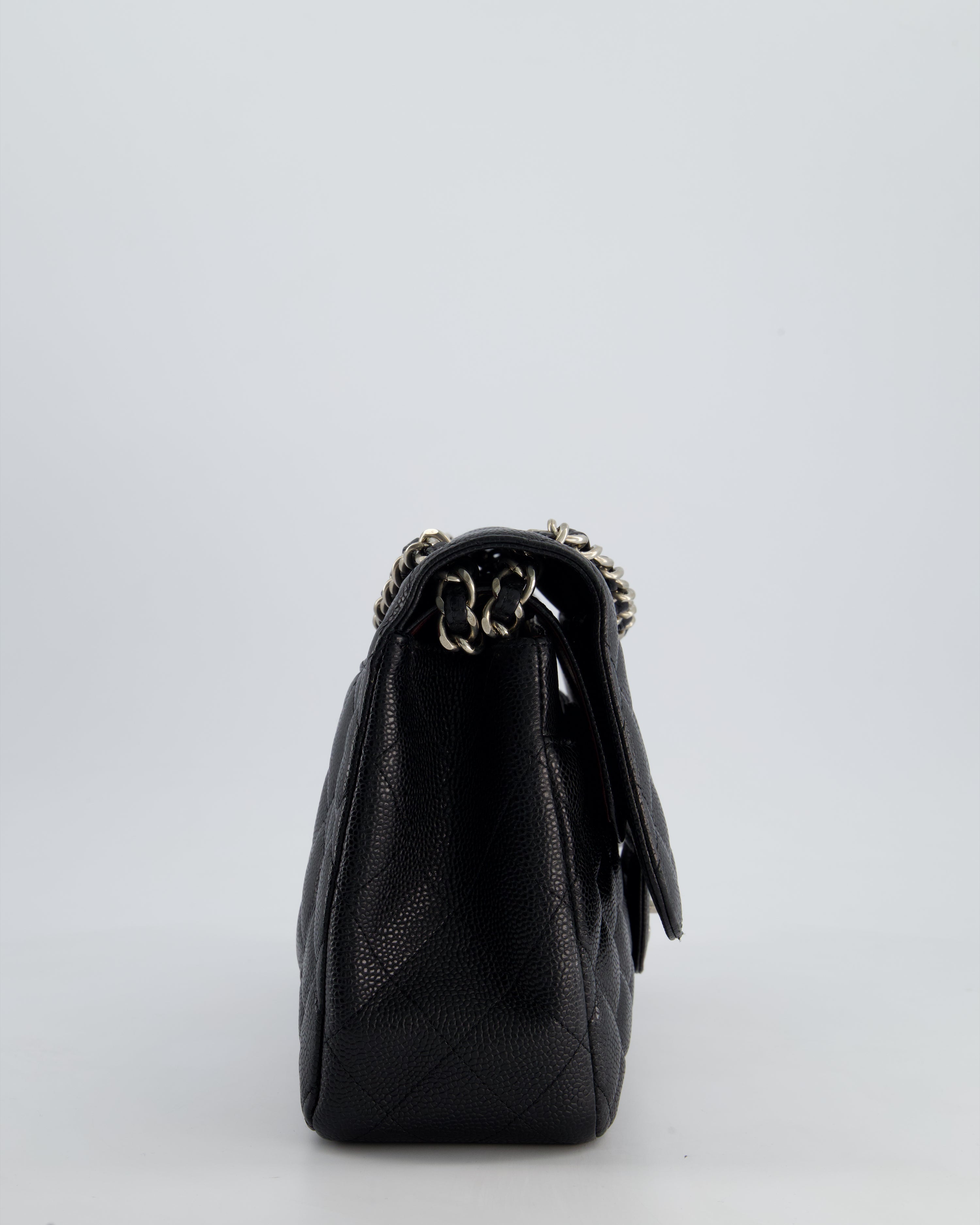 Chanel Black Jumbo Classic Double Flap Bag in Caviar Leather with Silver Hardware