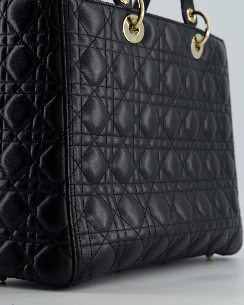 Christian Dior Large Lady Dior Bag in Black Lambskin Leather with Champagne Gold Hardware RRP £5,600