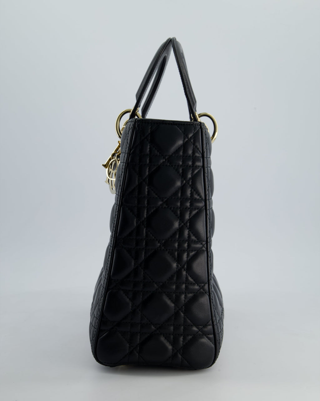 Christian Dior Large Lady Dior Bag in Black Lambskin Leather with Champagne Gold Hardware RRP £5,600