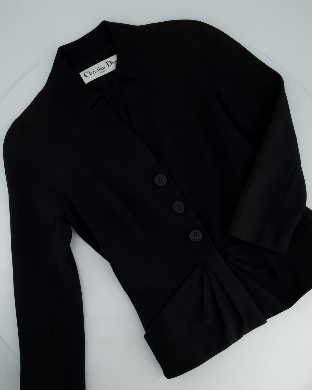 Christian Dior Black Button Down Jacket with Ruched Pocket Detail Size FR 36 (UK 8)
