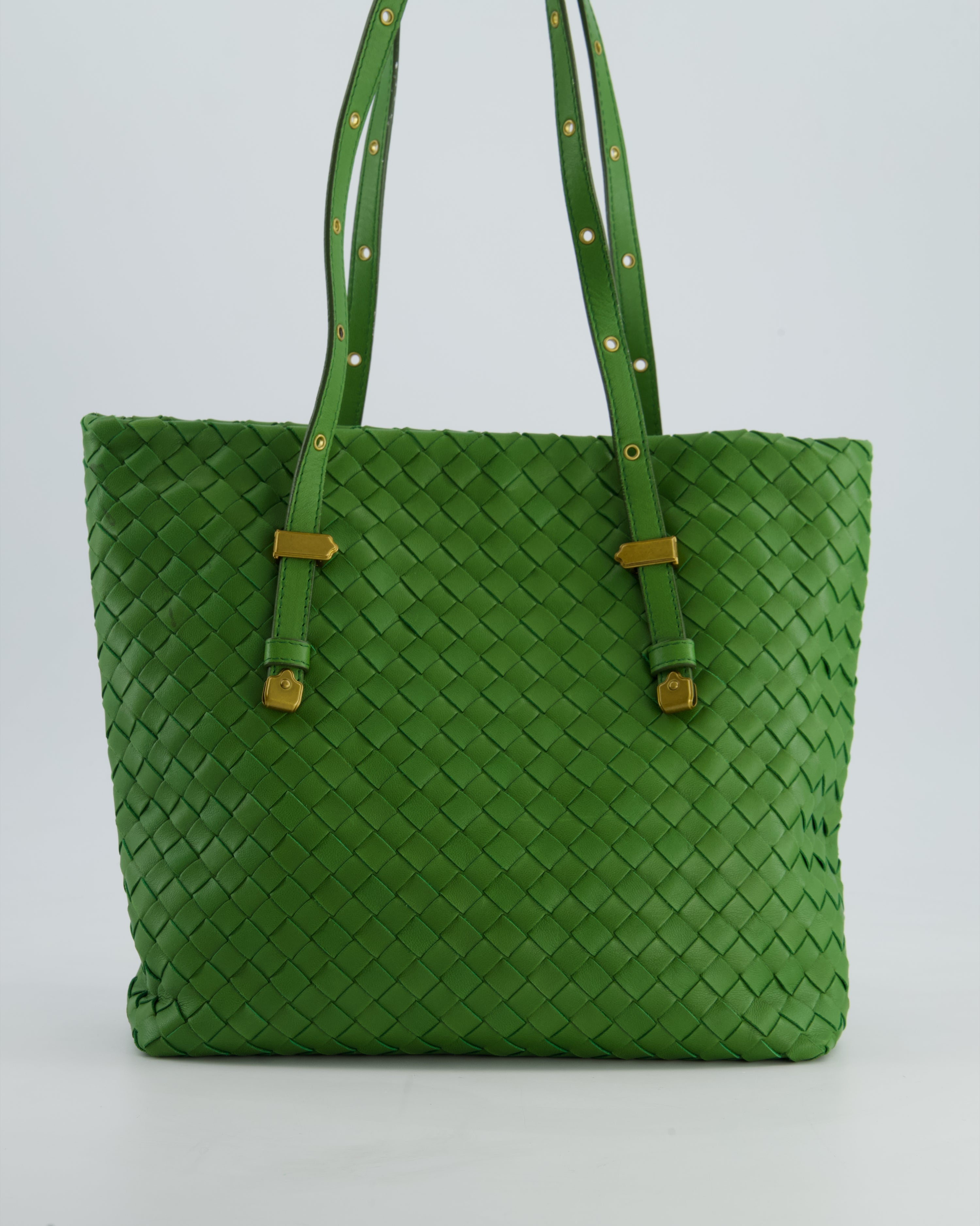Vintage Bottega Veneta Small Parachute Bag in Green Intrecciato Leather with Gold Hardware