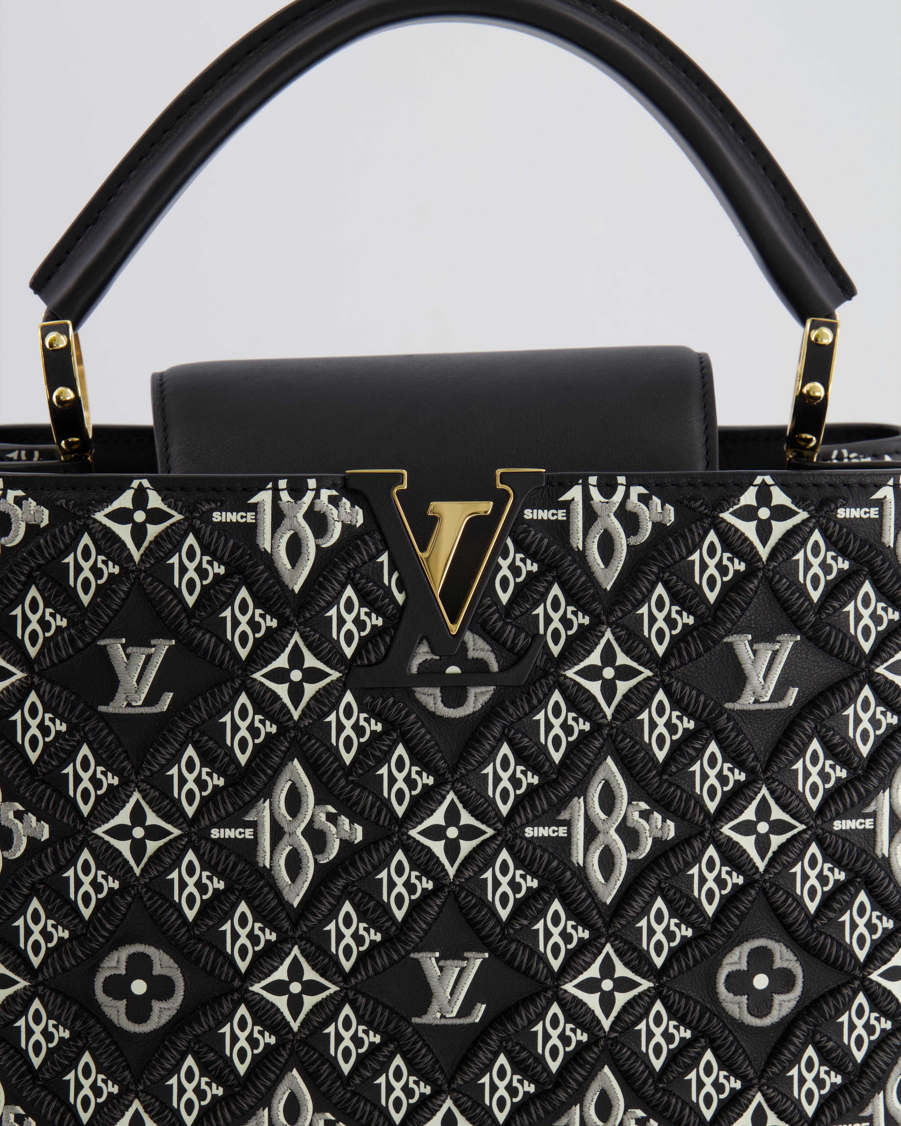 Louis Vuitton Limited Edition Since 1854 Monogram Capucines MM Bag in Black Calfskin and Embroideries with Gold Hardware