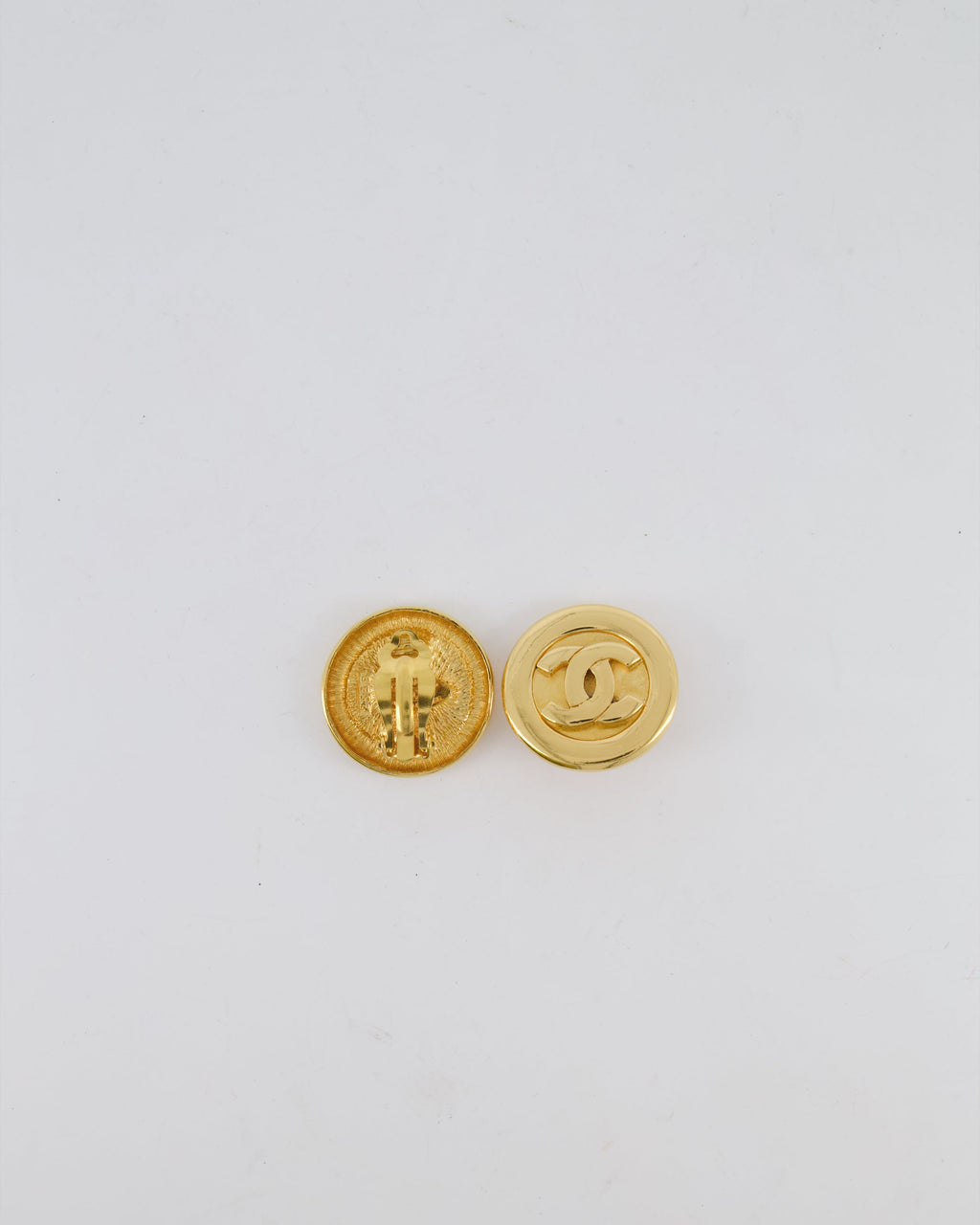 Chanel Vintage Gold Classic Round Clip-On Earrings with Gold CC Logo