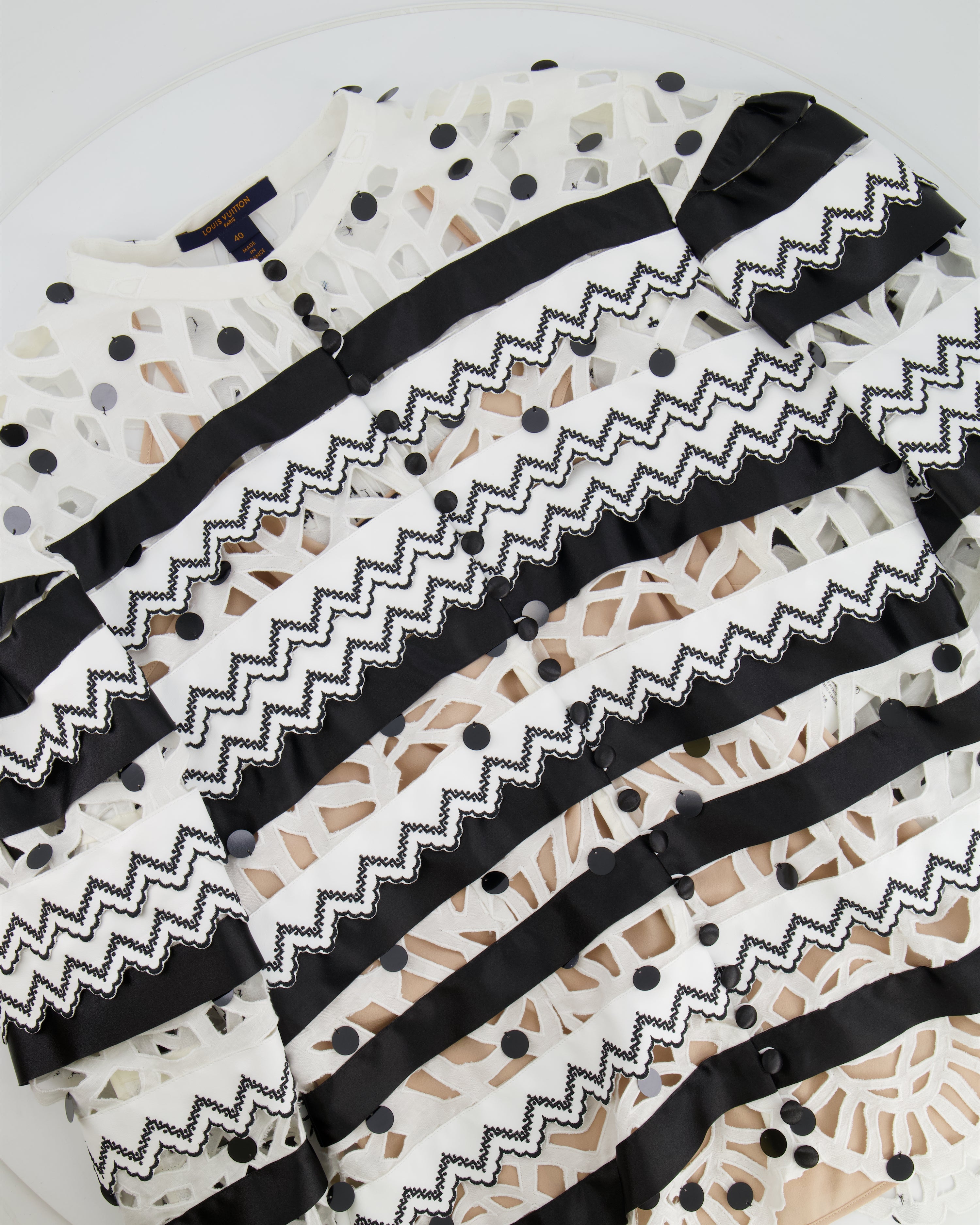Louis Vuitton Black and White Top with Cut Out and Sequin Details Size FR 40 (UK 12)