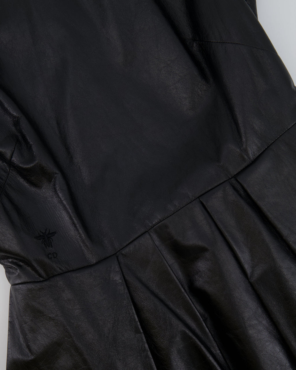Christian Dior Black Leather Mini Short Sleeve Dress with CD Logo Detail Size FR 38 (UK 10)