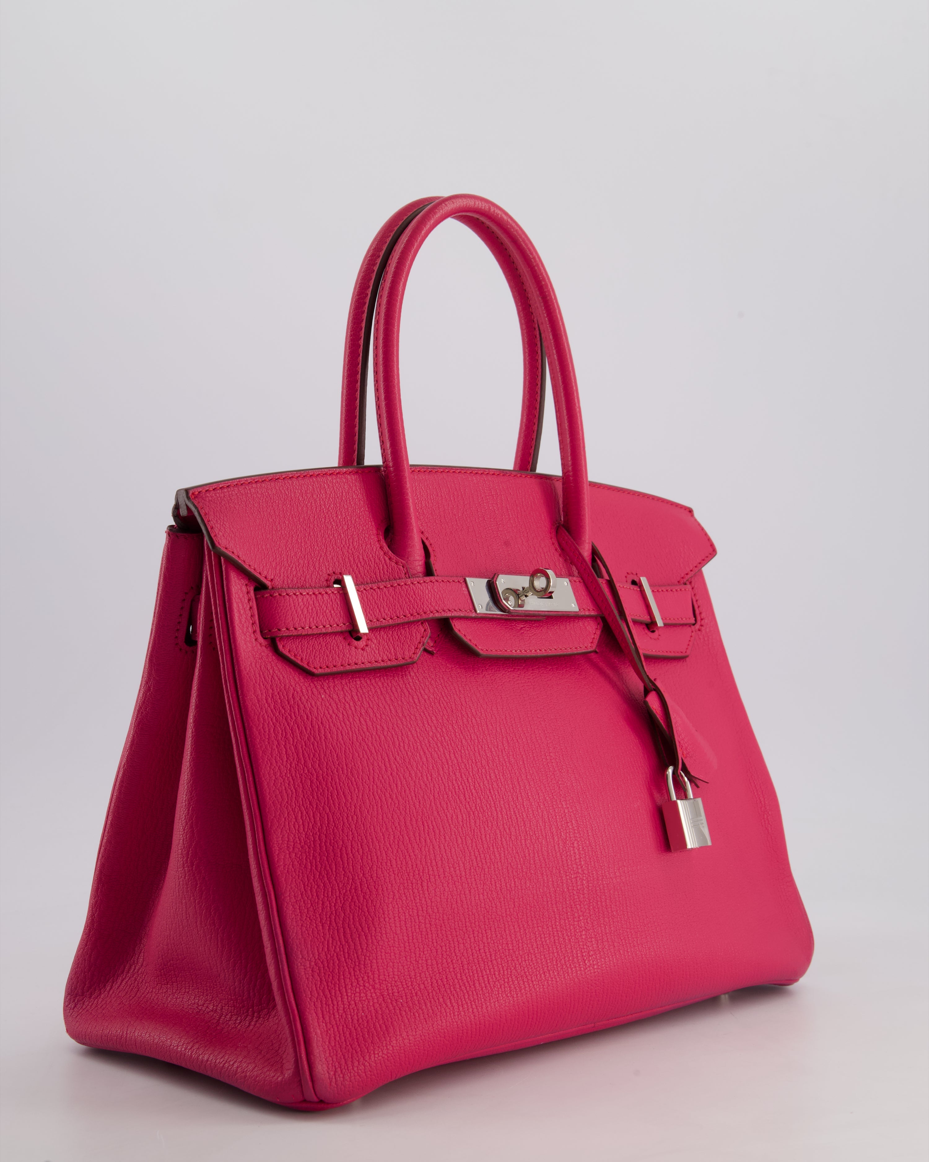 *FIRE PRICE & HOT* Hermès Birkin 30 Retourne Bag in Rose Shocking Chèvre Mysore Leather with Palladium Hardware