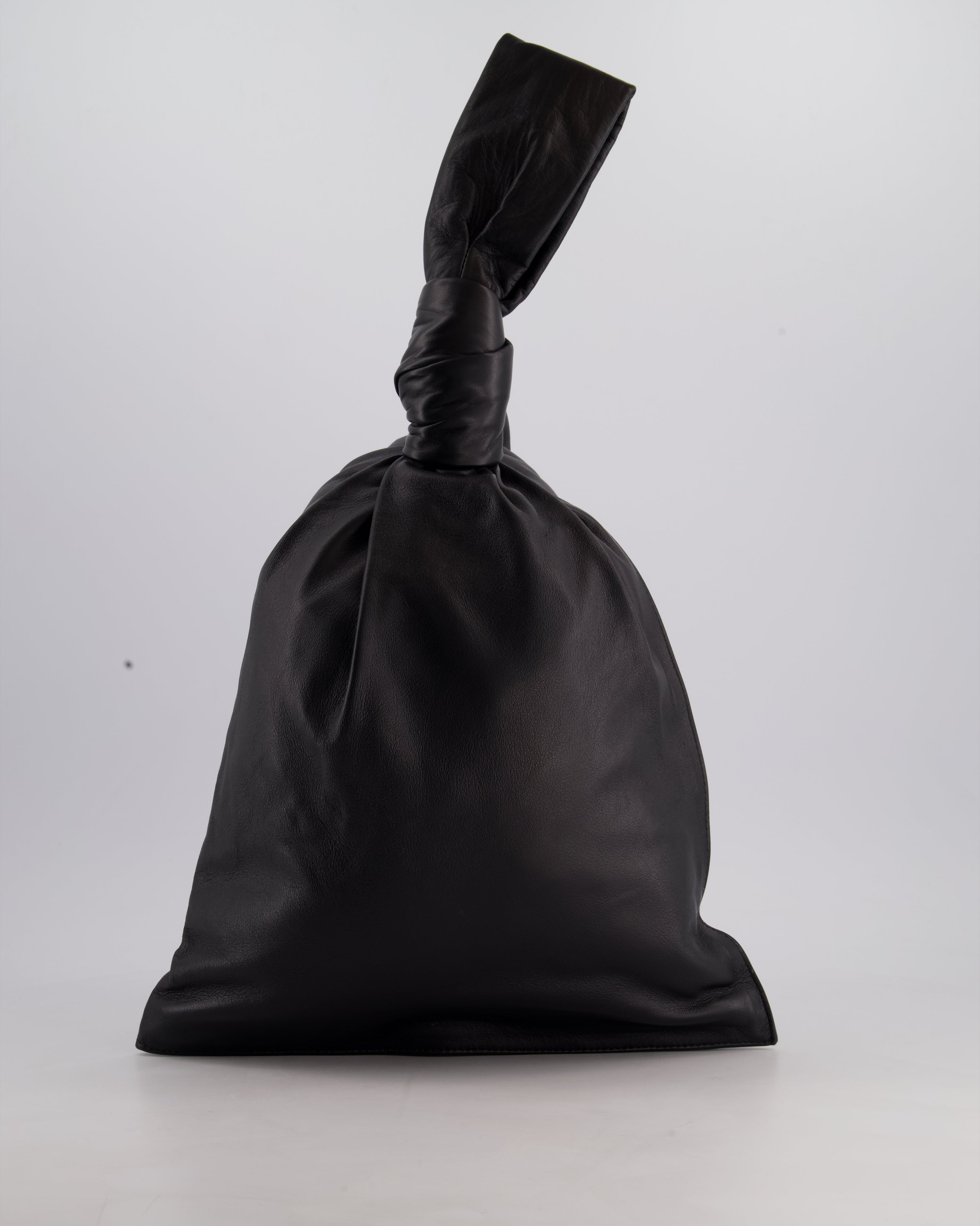 Bottega Veneta Large Black Calfskin Leather Knot Clutch Bag