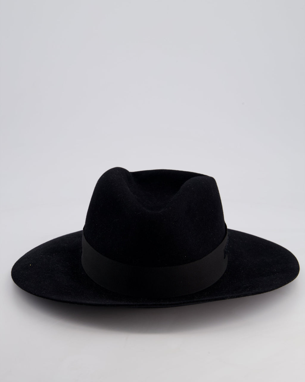 Christian Dior Black Wool Panama Hat with Logo Ribbon Detail Size 57