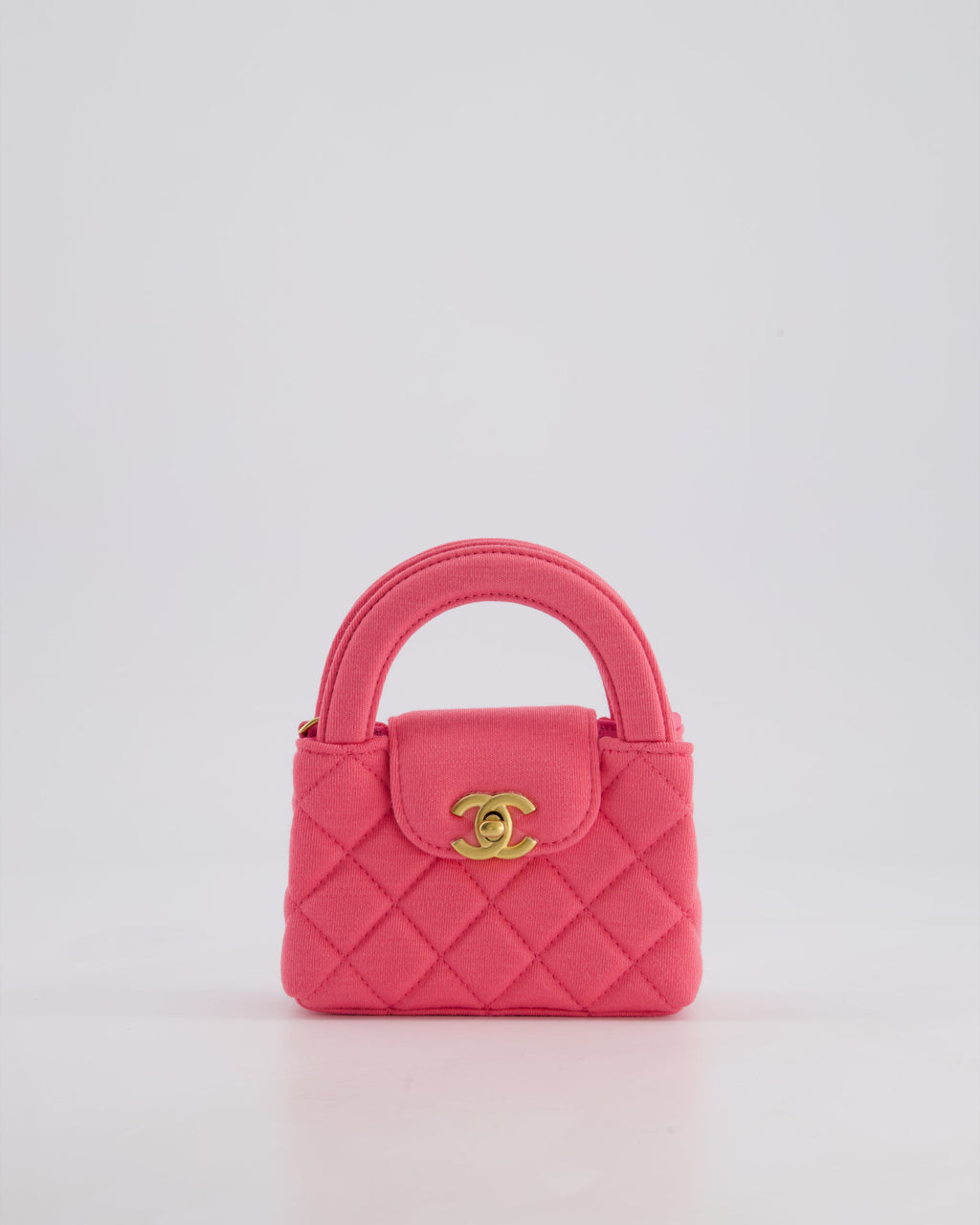 *RARE* Chanel Pink Nano Mini Kelly Bag in Pink Quilted Jersey with Brushed Antique Gold Hardware