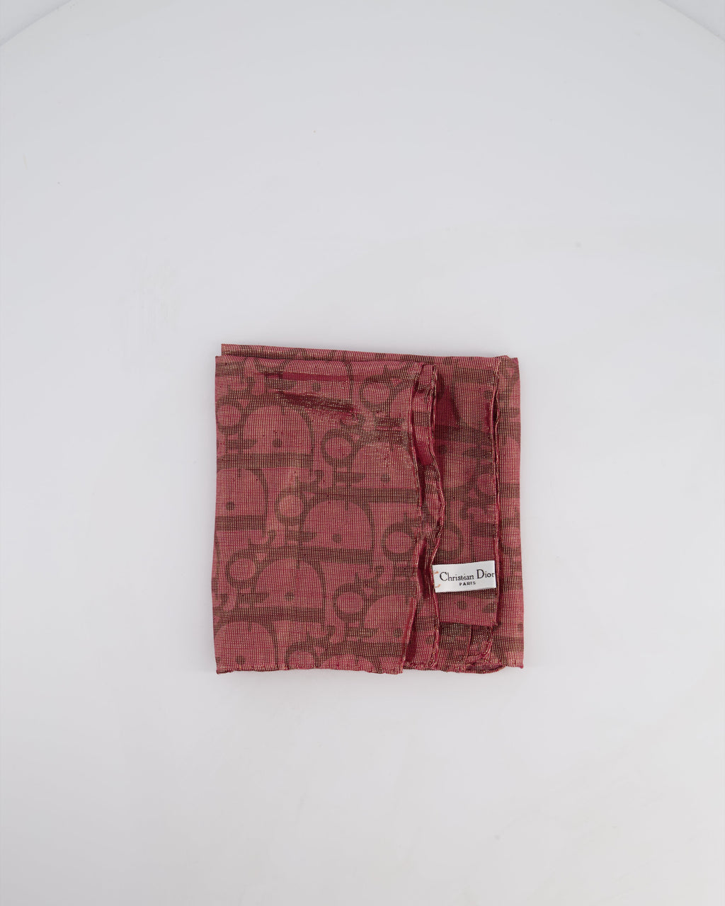 Christian Dior Burgundy and Pink Oblique Pattern Scarf with Gold Thread 65 x 65cm
