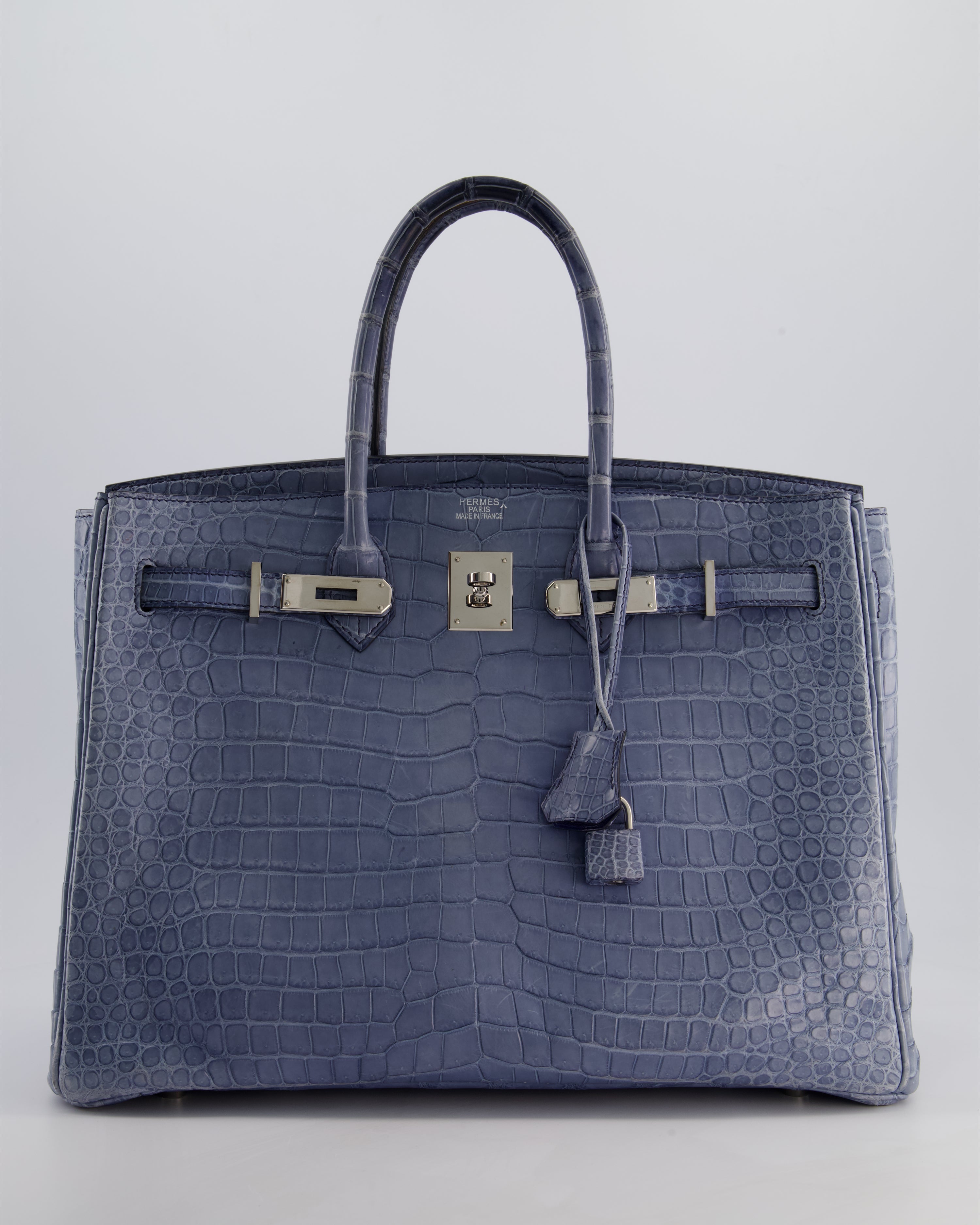 Hermès Birkin 35cm Retourne Bag in Blue Brighton Matte Crocodile Porosus Leather with Palladium Hardware