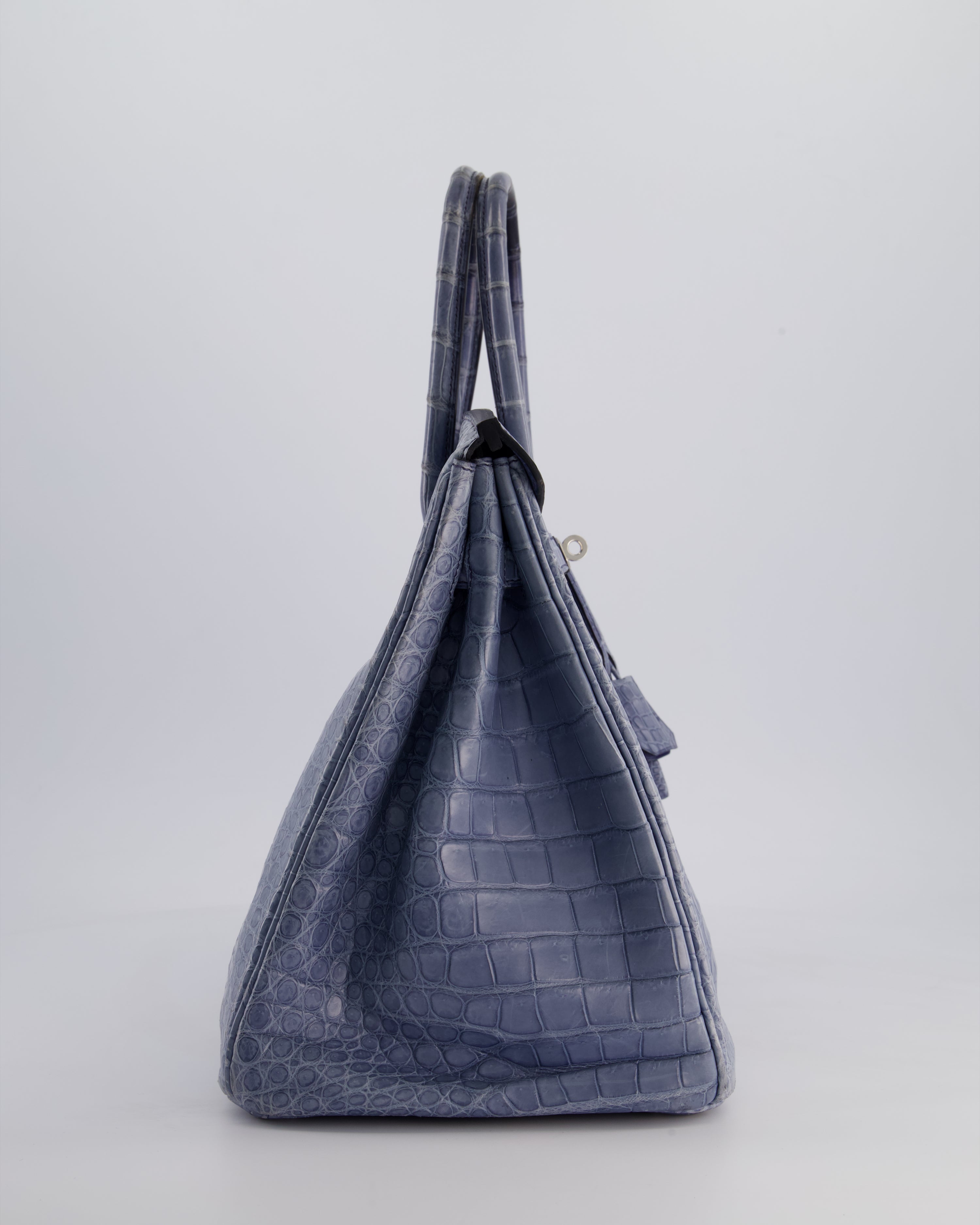 Hermès Birkin 35cm Retourne Bag in Blue Brighton Matte Crocodile Porosus Leather with Palladium Hardware