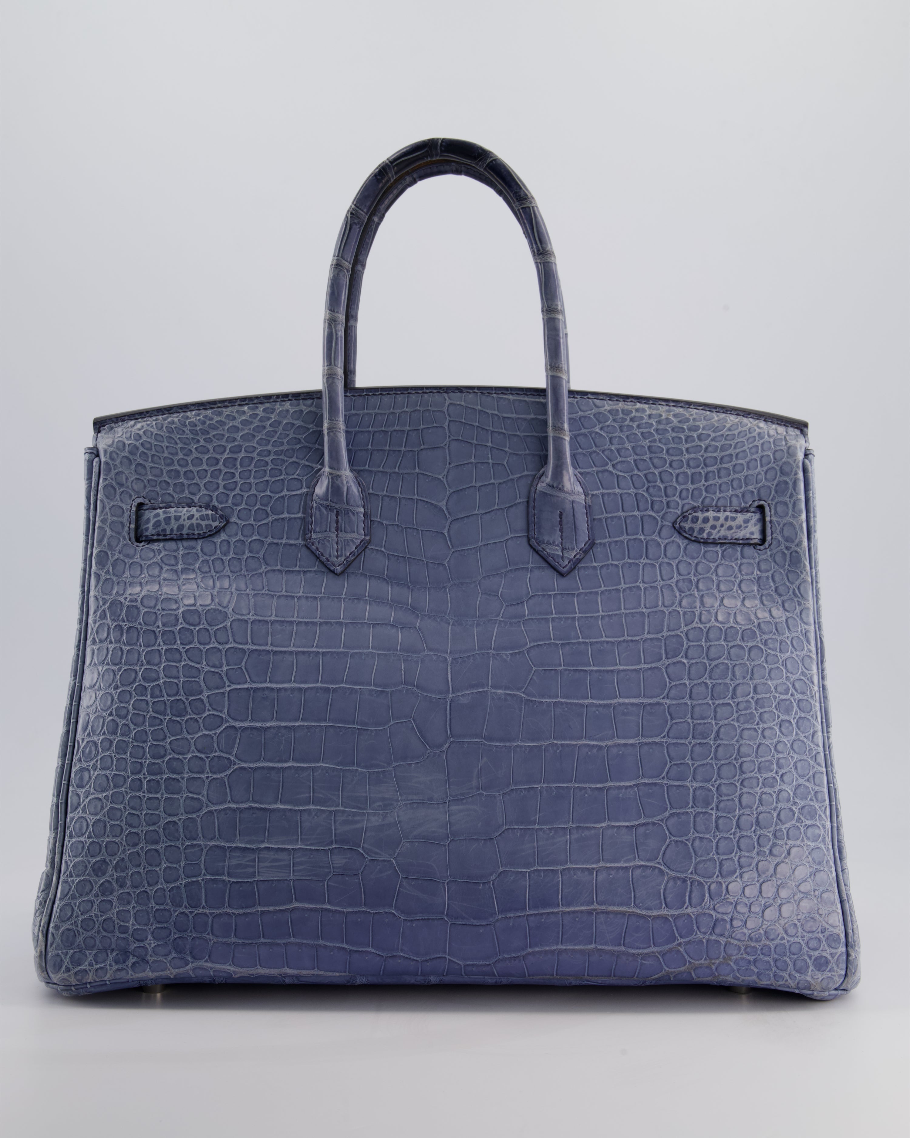 Hermès Birkin 35cm Retourne Bag in Blue Brighton Matte Crocodile Porosus Leather with Palladium Hardware