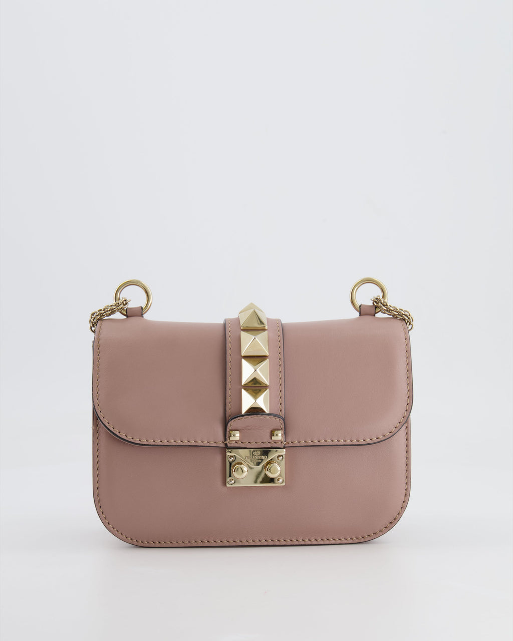 Valentino Beige Rockstud Bag with Gold Studs and Chain Detail
