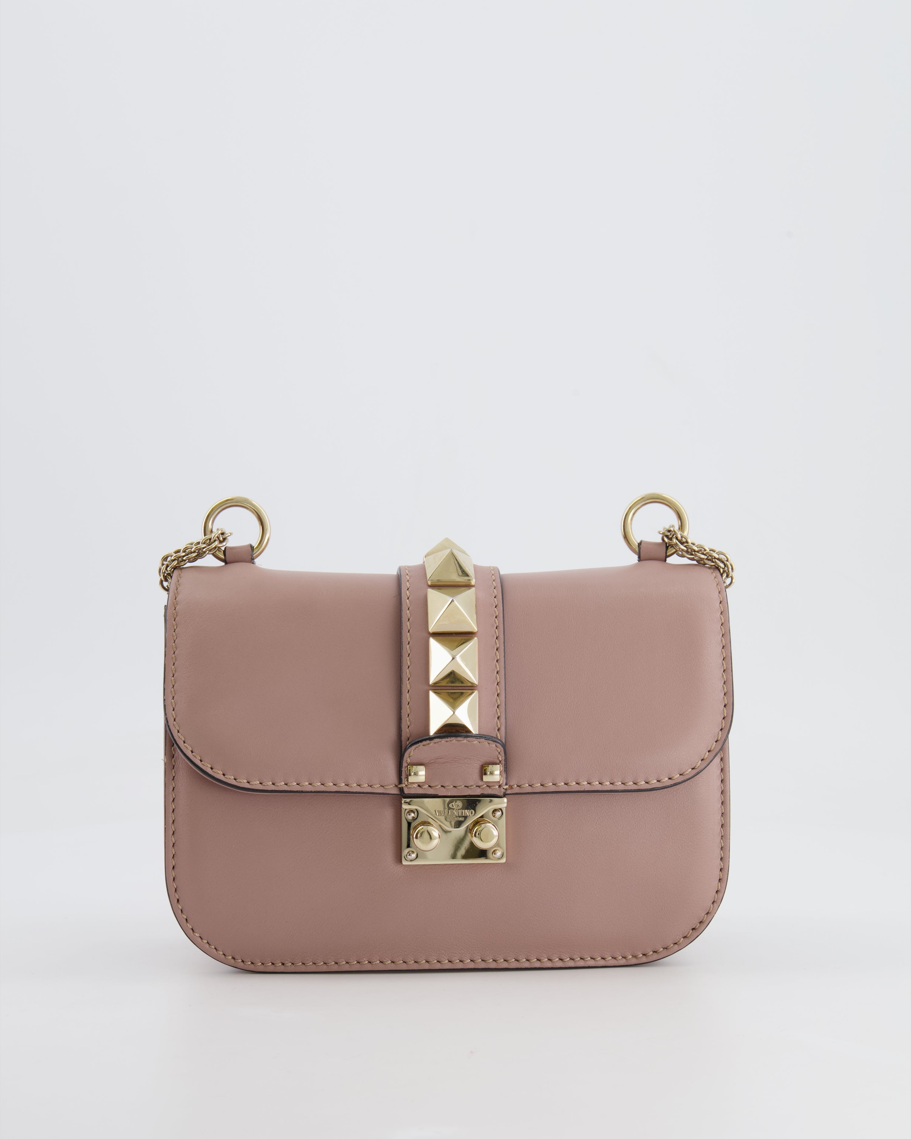 Valentino Beige Rockstud Bag with Gold Studs and Chain Detail