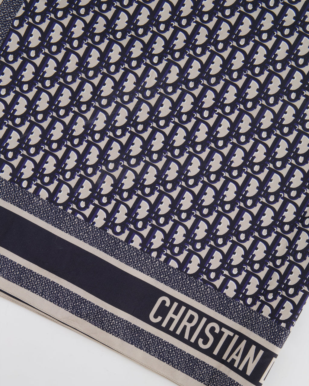 Christian Dior Navy and Grey Dior Oblique Logo Scarf 90cm