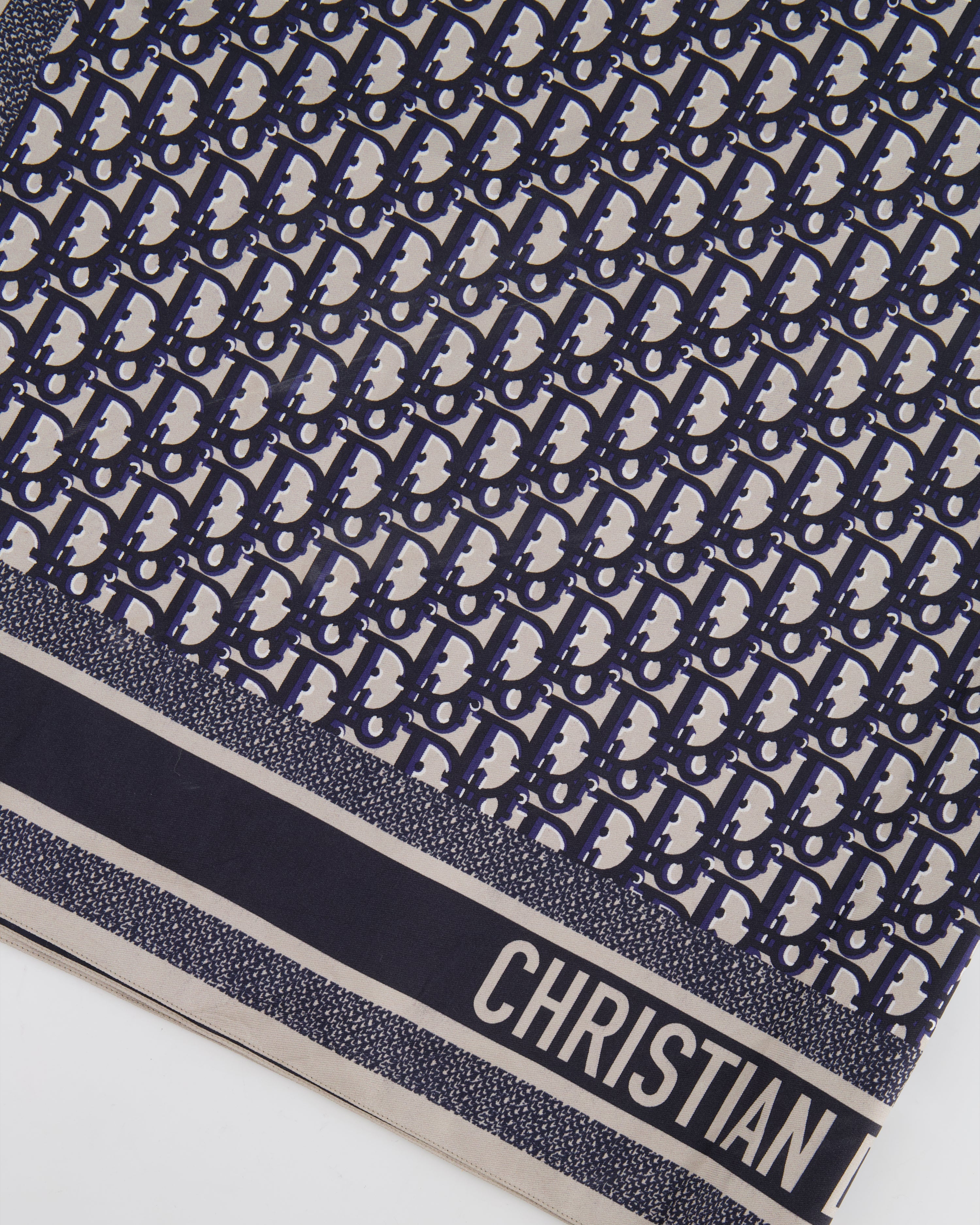 Christian Dior Navy and Grey Dior Oblique Logo Scarf 90cm