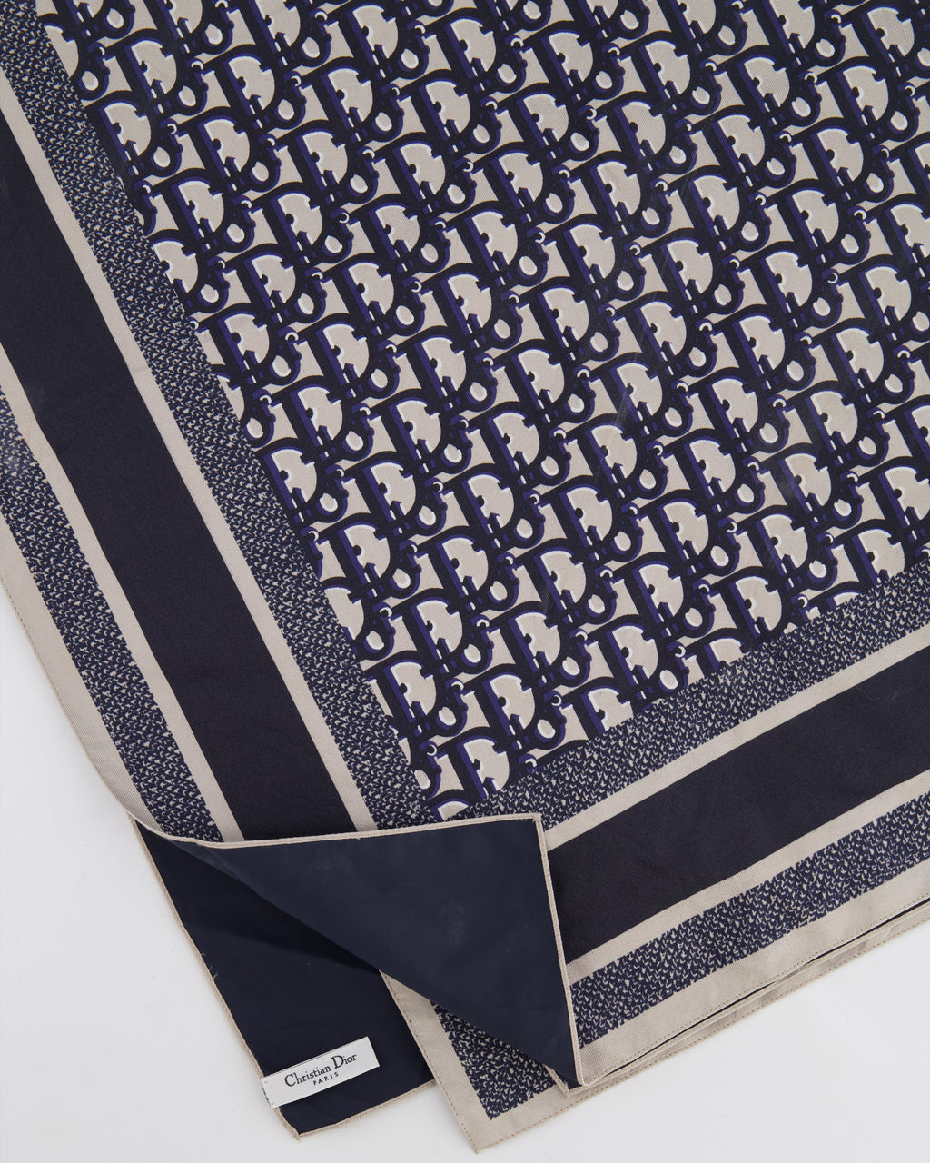 Christian Dior Navy and Grey Dior Oblique Logo Scarf 90cm