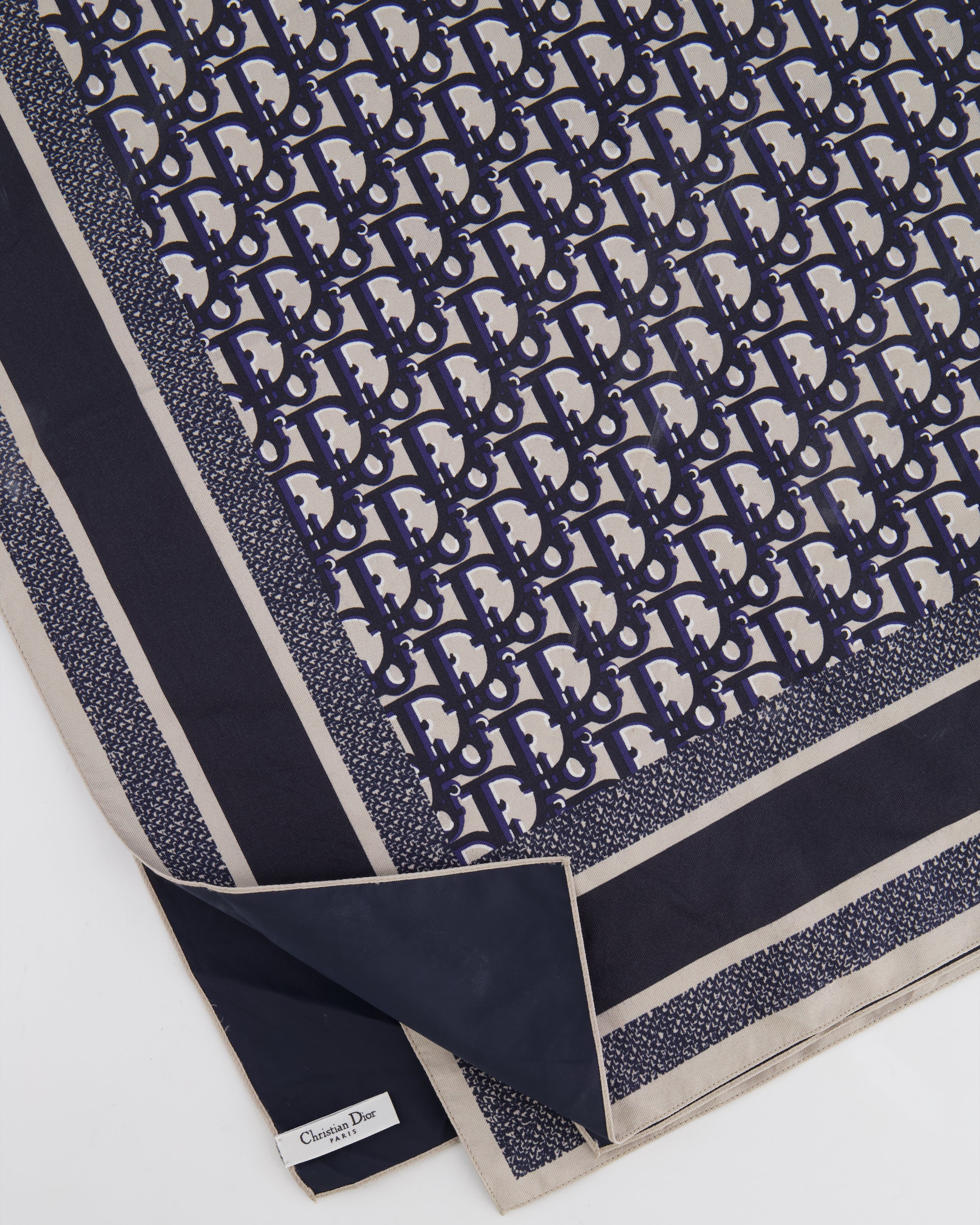 Christian Dior Navy and Grey Dior Oblique Logo Scarf 90cm