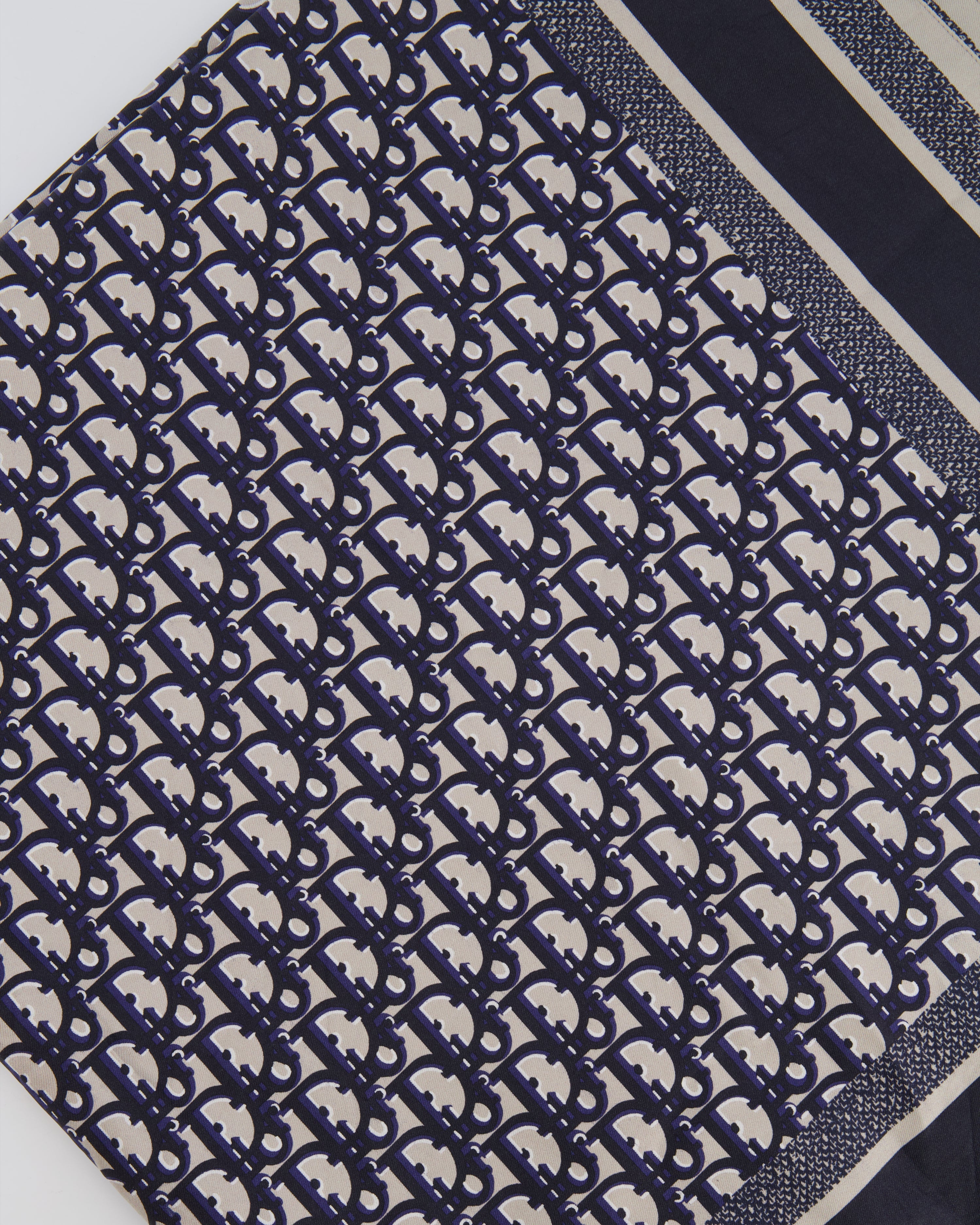 Christian Dior Navy and Grey Dior Oblique Logo Scarf 90cm