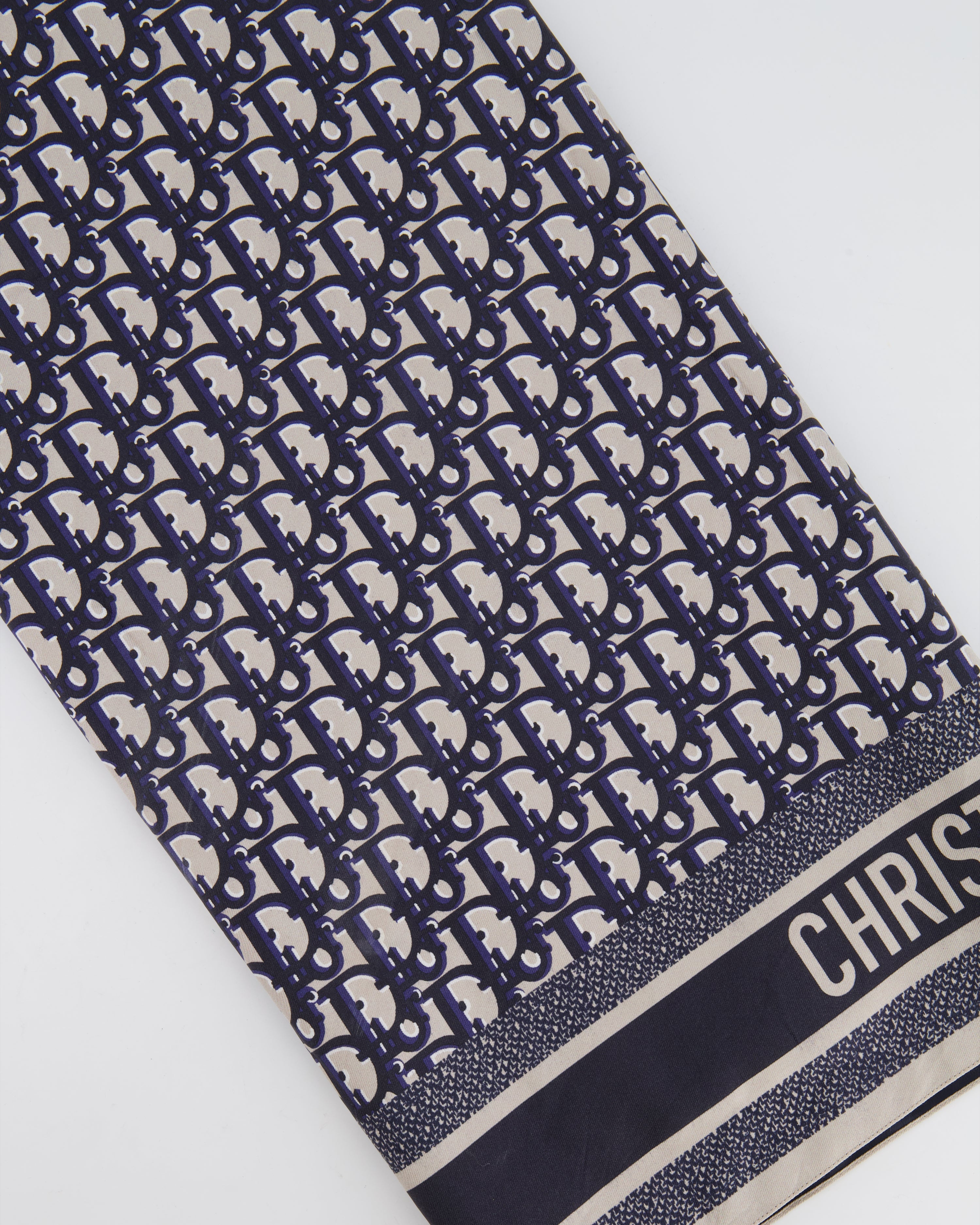 Christian Dior Navy and Grey Dior Oblique Logo Scarf 90cm