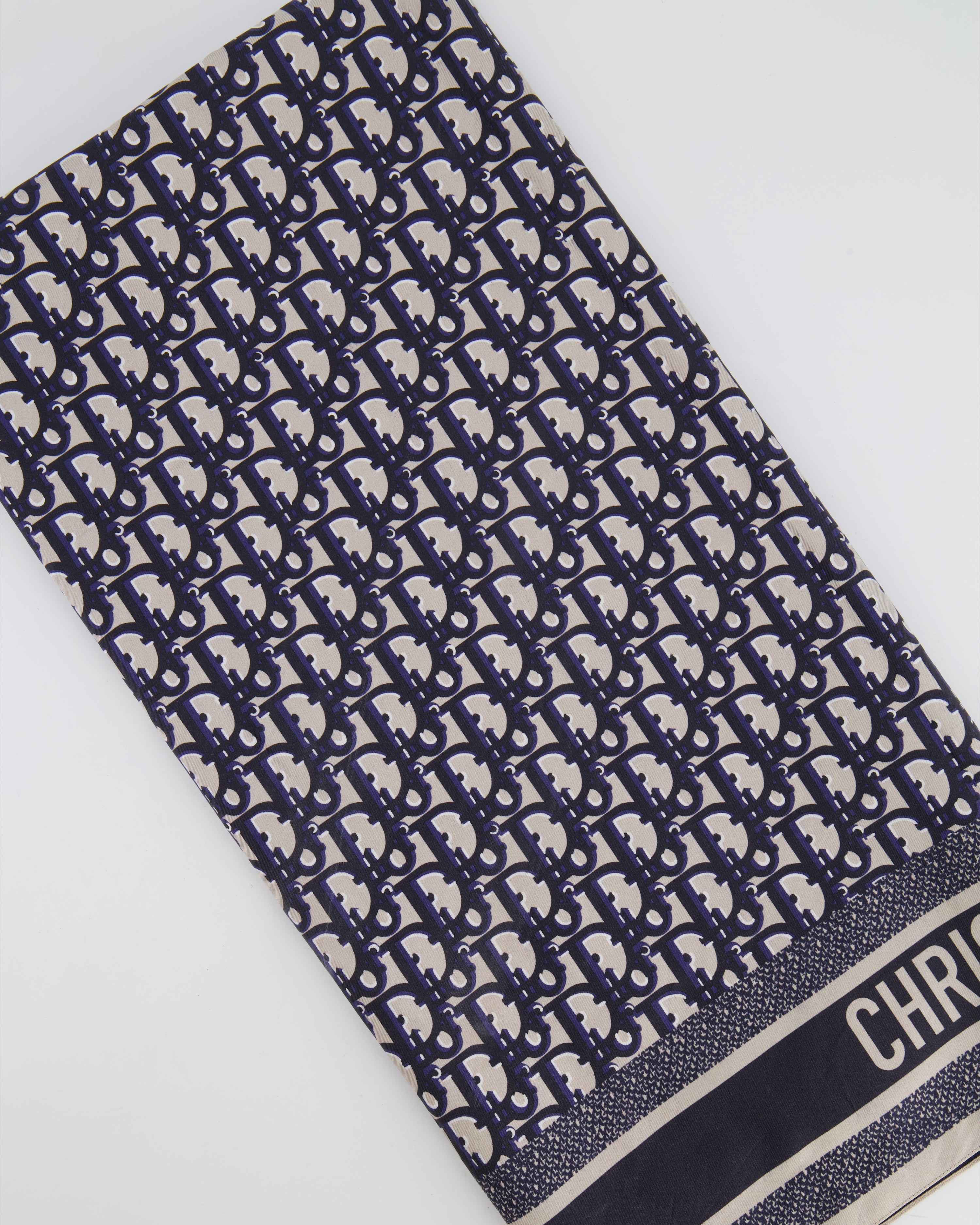 Christian Dior Navy and Grey Dior Oblique Logo Scarf 90cm