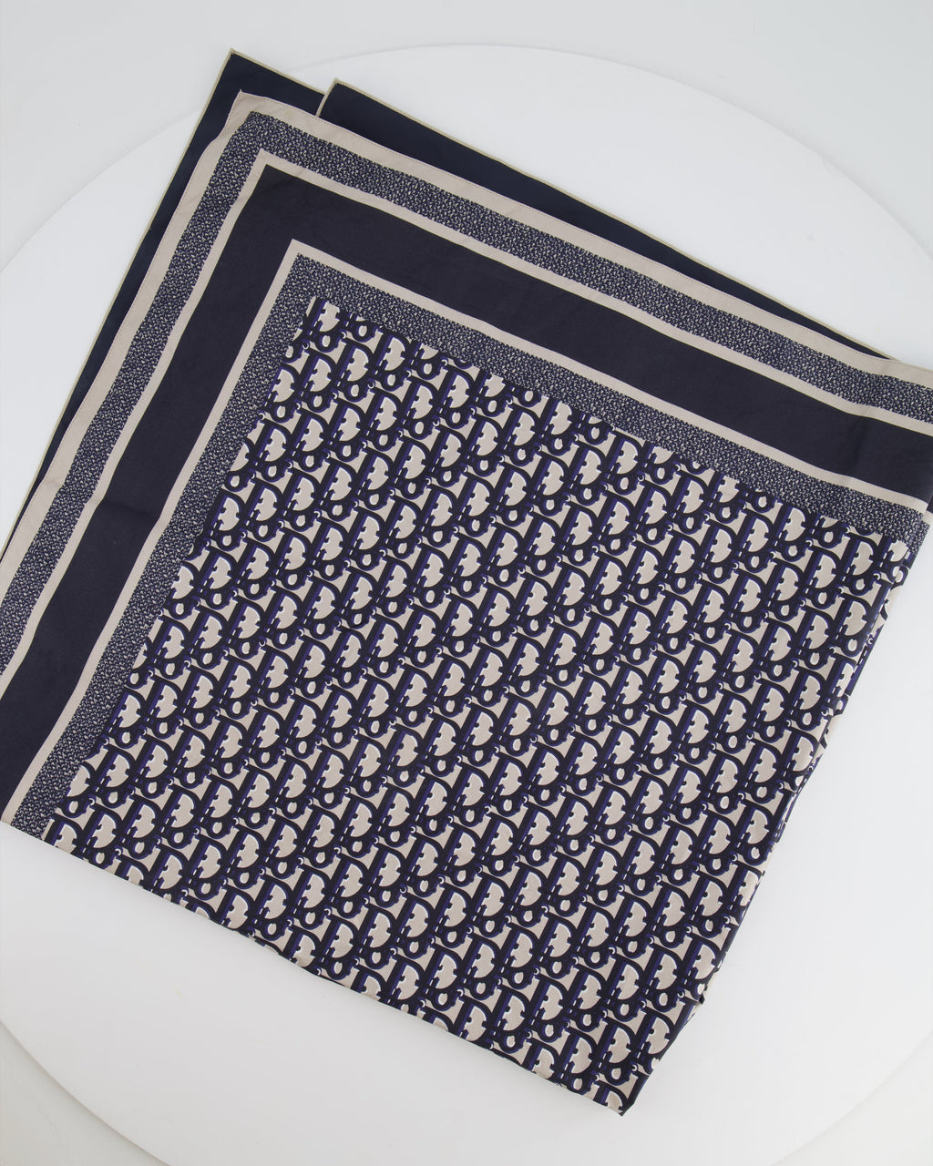 Christian Dior Navy and Grey Dior Oblique Logo Scarf 90cm
