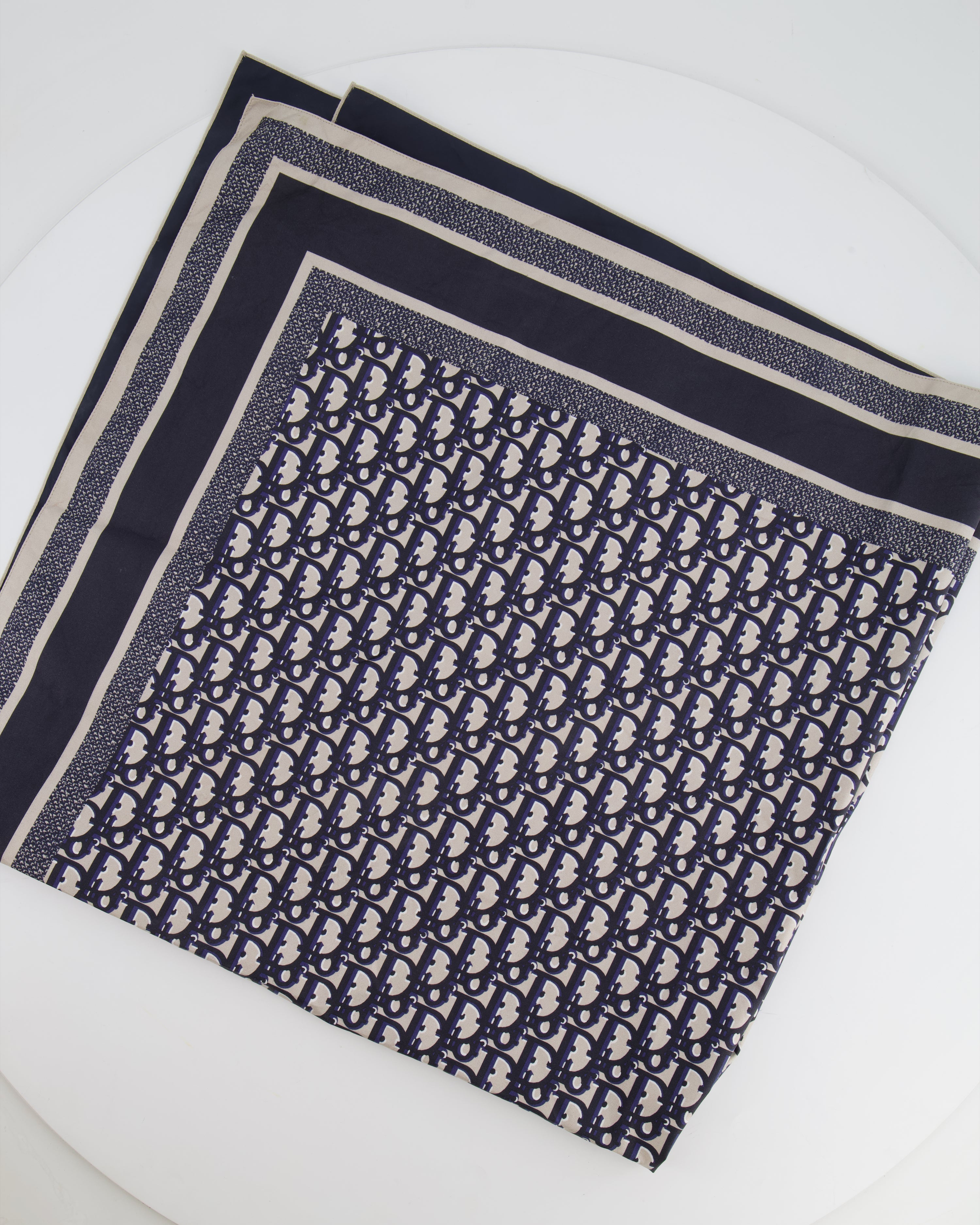 Christian Dior Navy and Grey Dior Oblique Logo Scarf 90cm