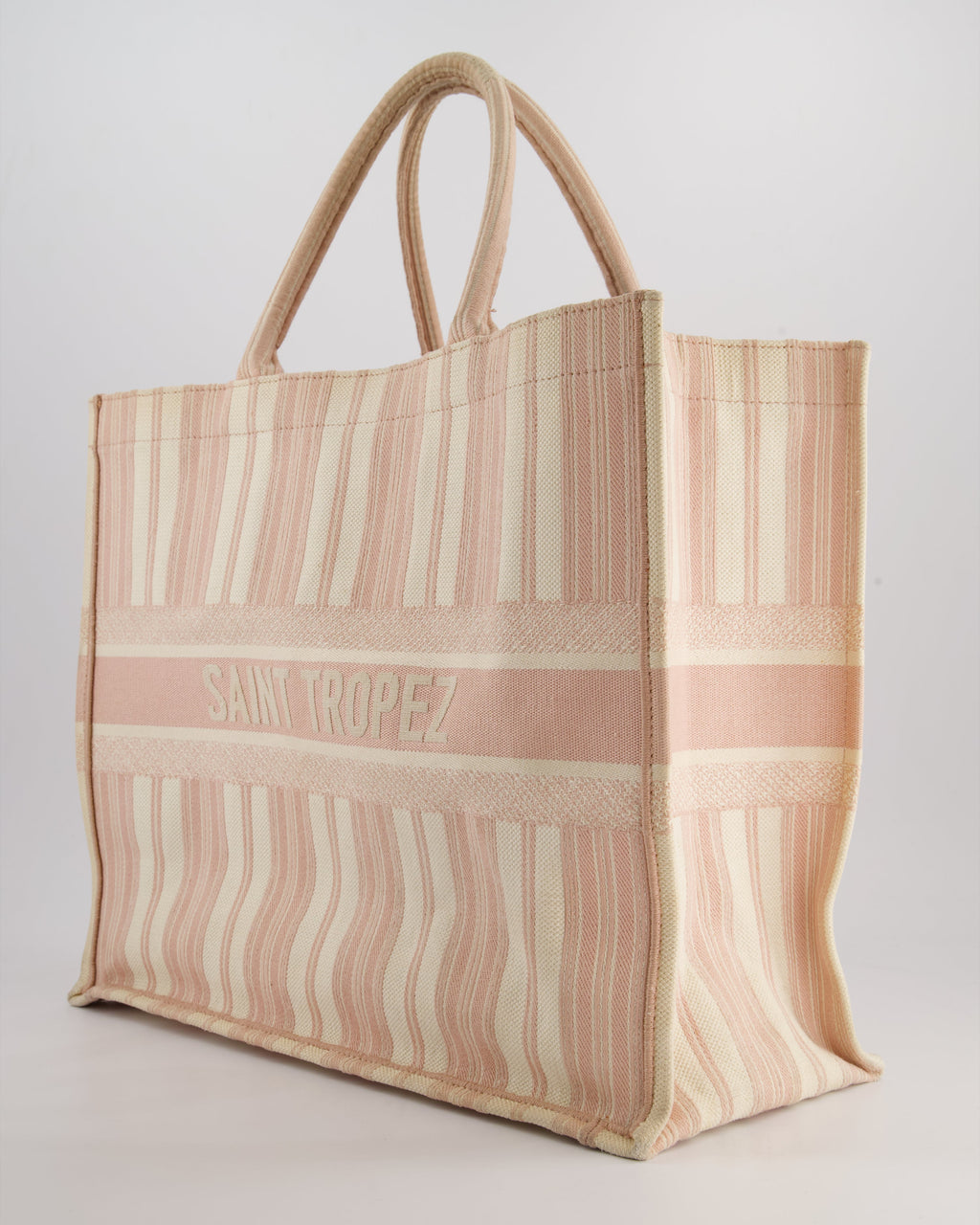 *FIRE PRICE* Christian Baby Pink and Cream Stripe St Tropez Canvas Large Book Tote Bag