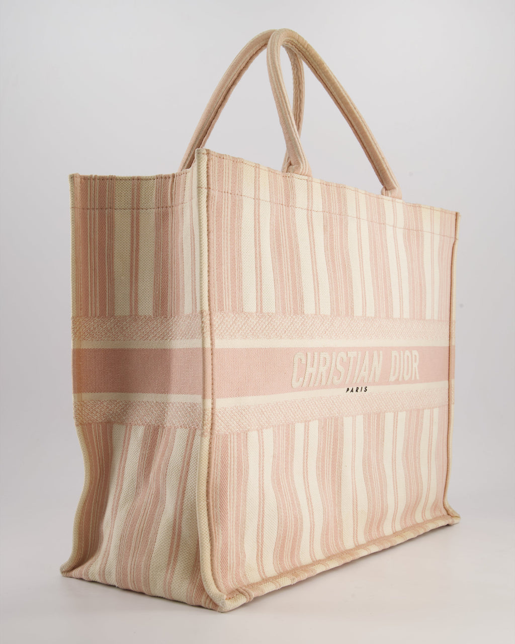 *FIRE PRICE* Christian Baby Pink and Cream Stripe St Tropez Canvas Large Book Tote Bag
