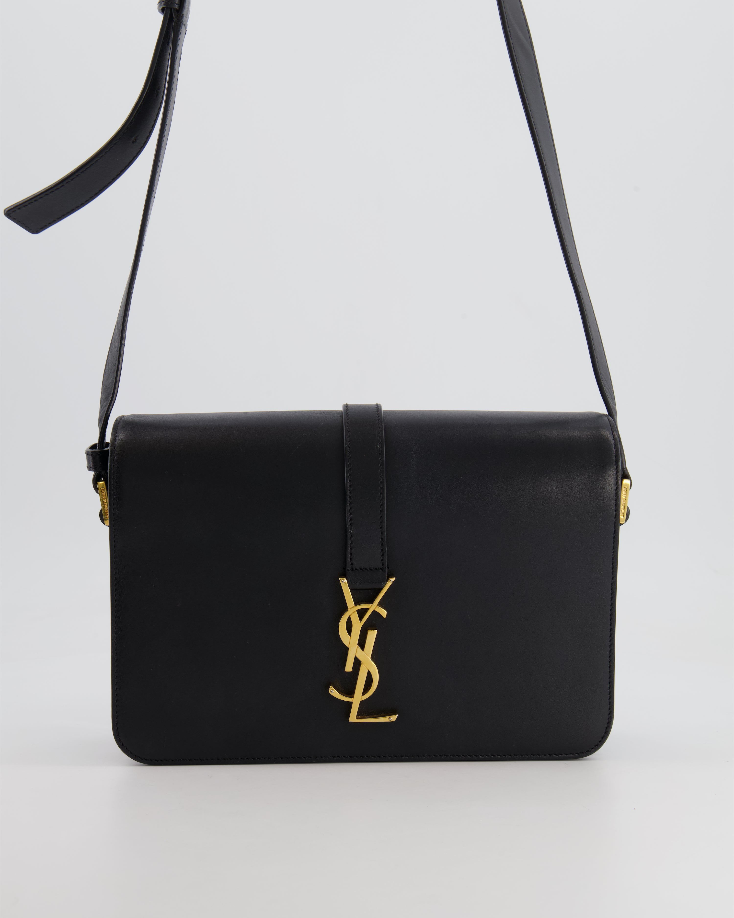 Saint Laurent Black Messenger Leather Bag with Gold Hardware