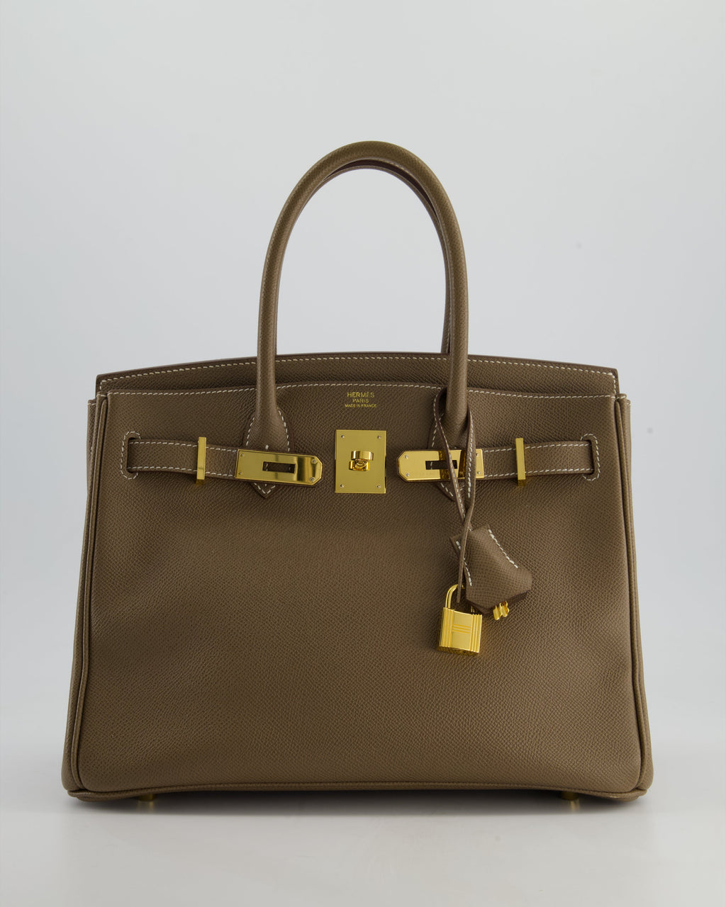*FIRE PRICE* Hermès Birkin 30 Retourne Bag in Etoupe Epsom Leather with Gold Hardware