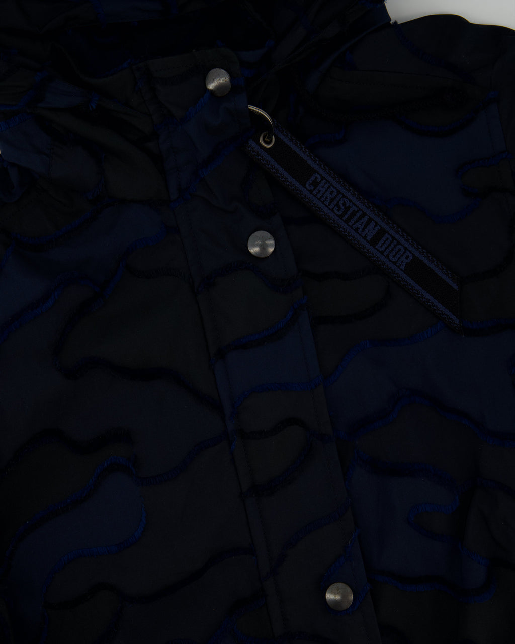 Christian Dior Navy & Black Camouflage Jacquard Long Sleeve Parka with Foldable Hood Size FR 34 (UK 6)