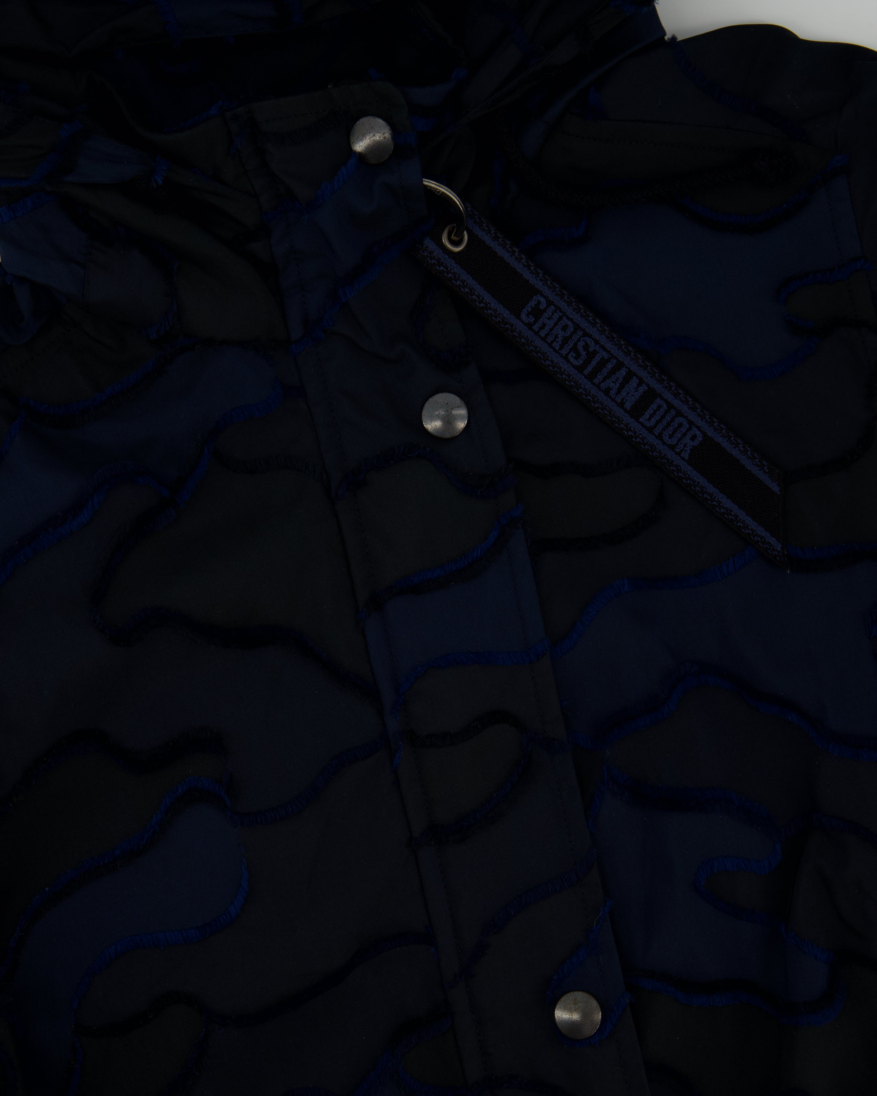 Christian Dior Navy & Black Camouflage Jacquard Long Sleeve Parka with Foldable Hood Size FR 34 (UK 6)