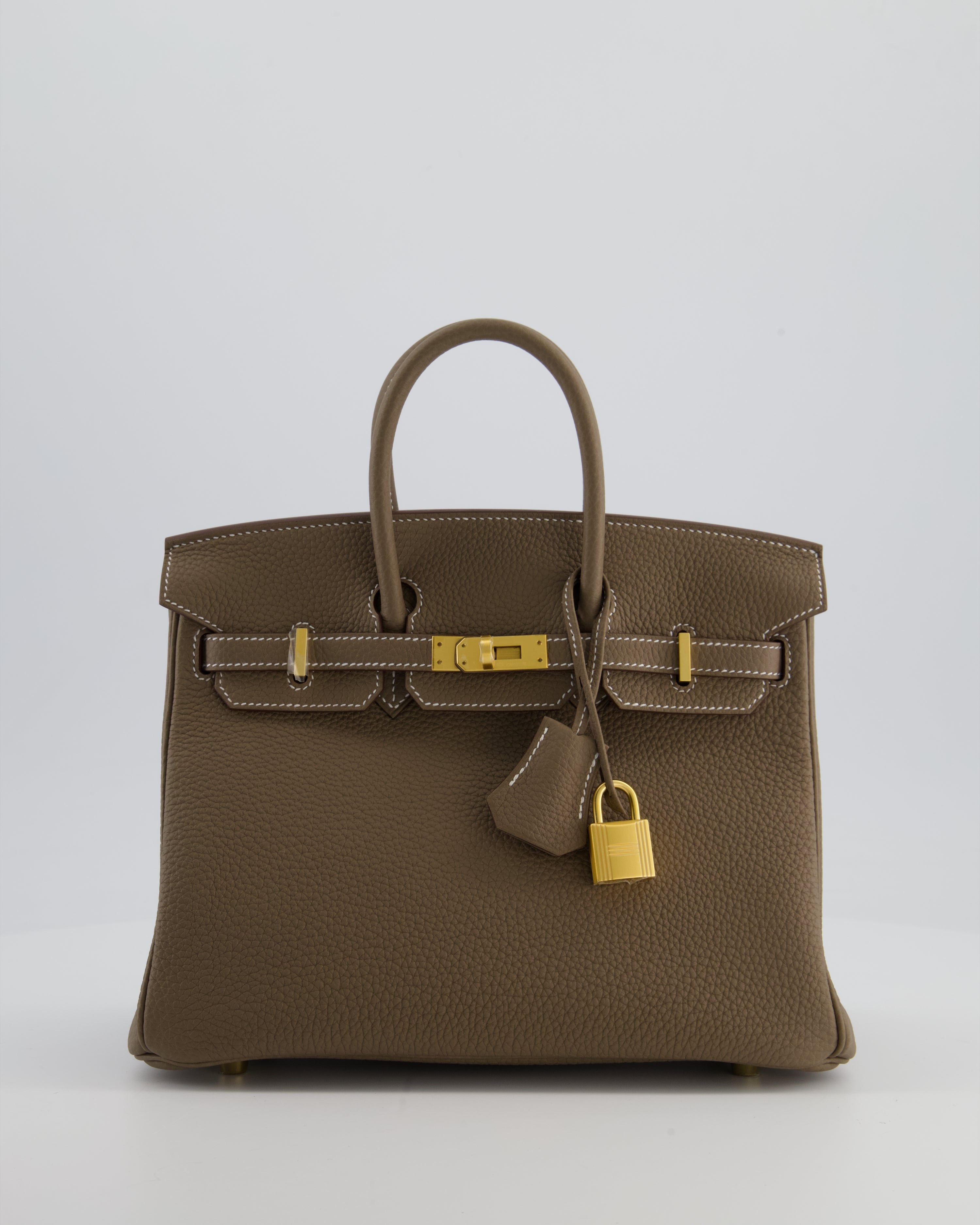 *VERY RARE* Hermès Birkin 25 Retourne Bag in Etoupe Togo Leather with Brushed Gold Hardware