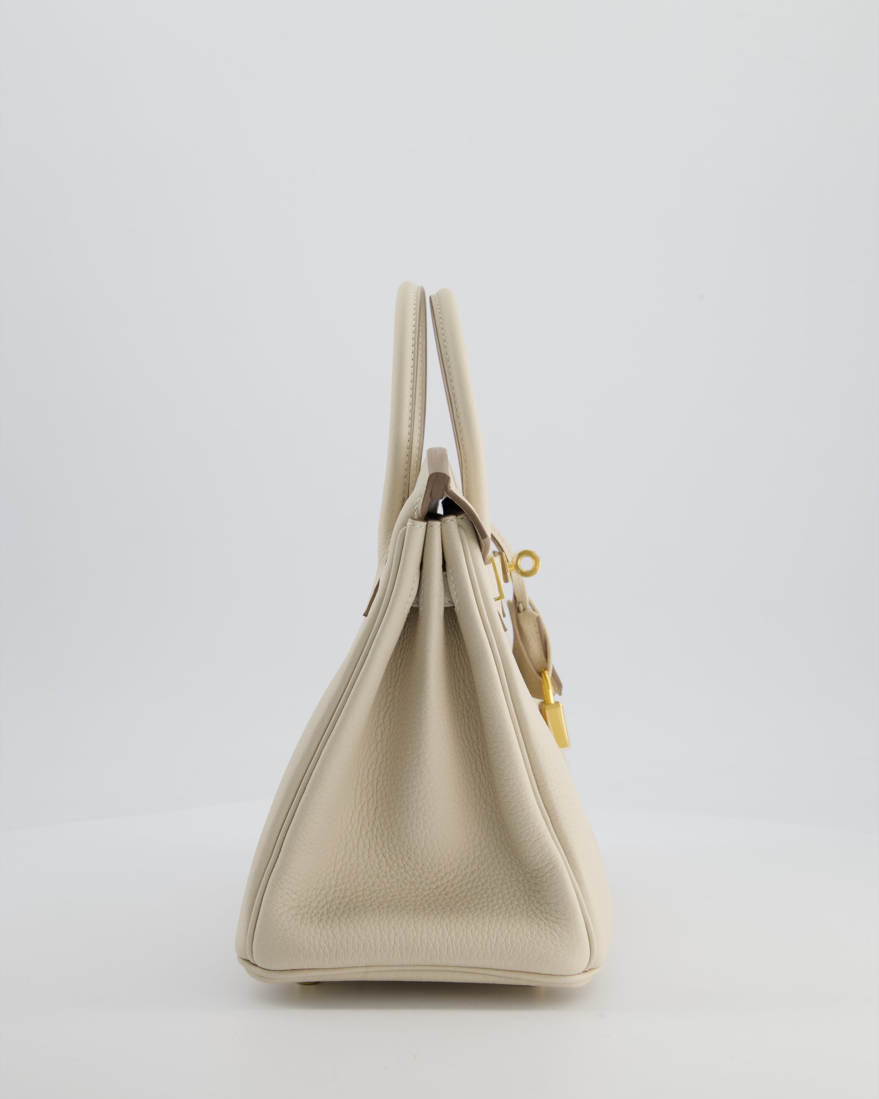 *HOT* Hermès Birkin 25 Retourne Bag in Craie Togo Leather with Gold Hardware