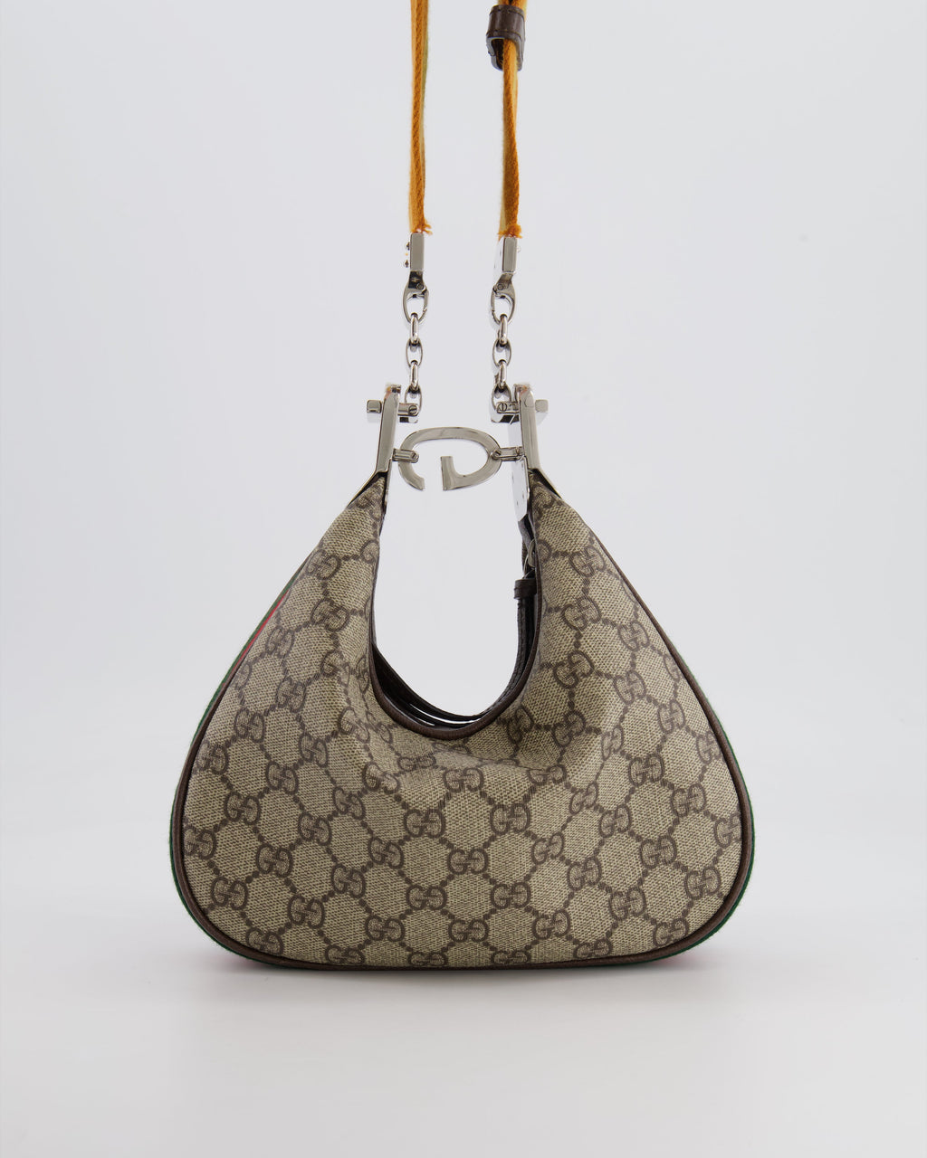 Gucci Beige GG Attache Mini Bag with Silver Hardware and Orange Canvas Strap RRP £2,200