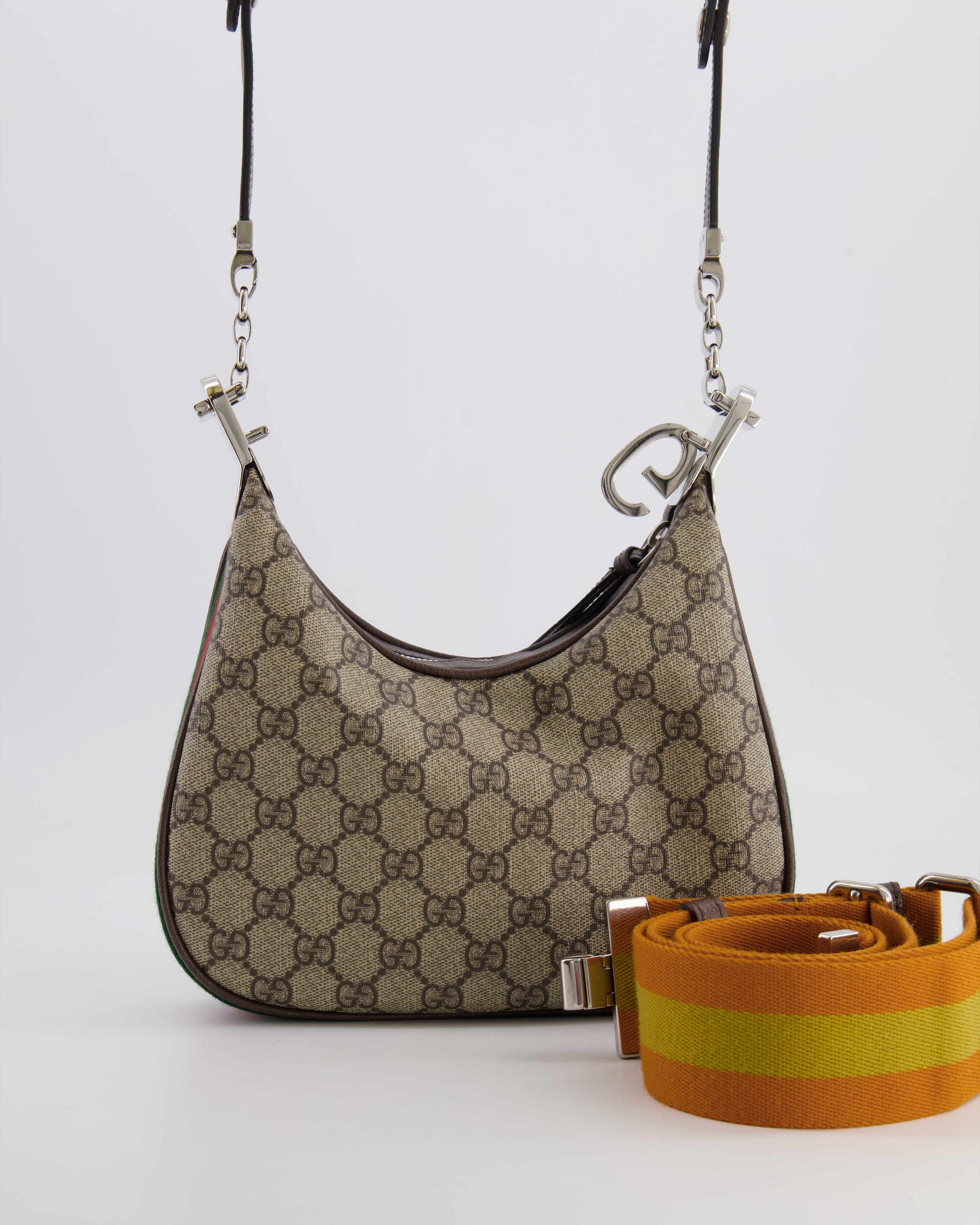 Gucci Beige GG Attache Mini Bag with Silver Hardware and Orange Canvas Strap RRP £2,200