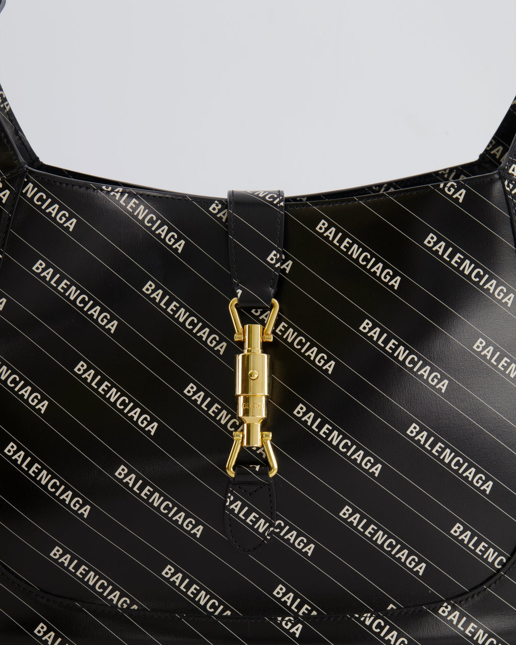 Gucci x Balenciaga Black and White Logo Jackie Large Bag with Gold Hardware RRP £3,090