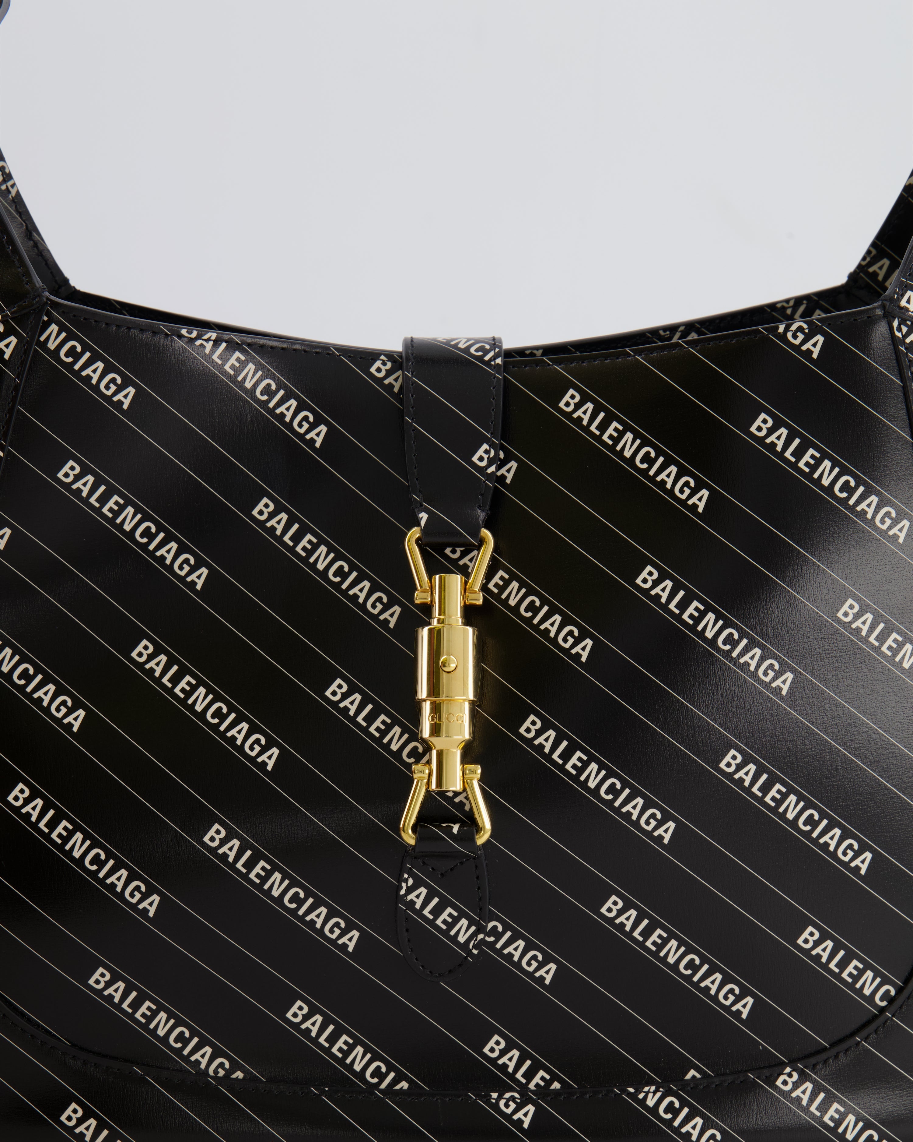Gucci x Balenciaga Black and White Logo Jackie Large Bag with Gold Hardware RRP £3,090