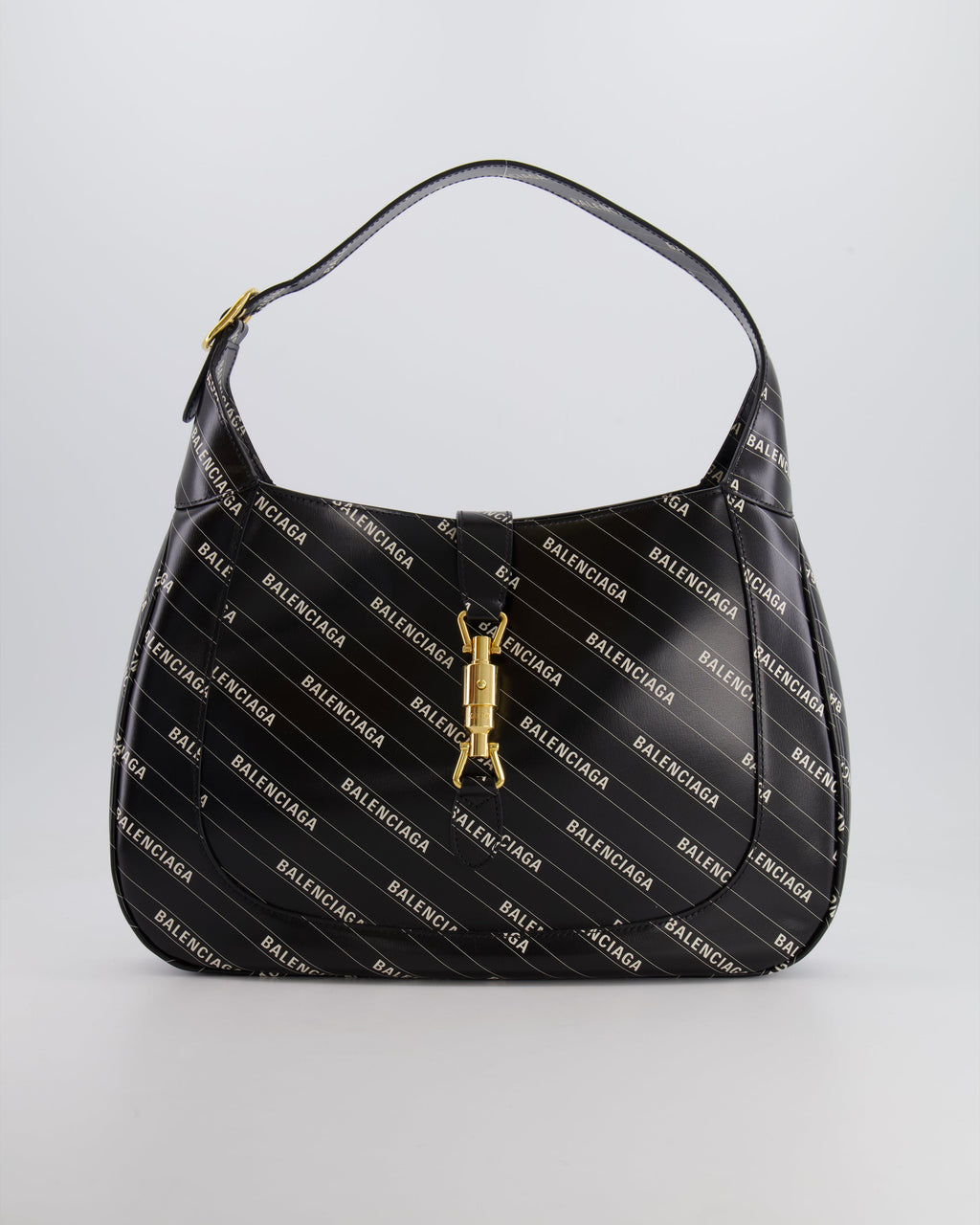 Gucci x Balenciaga Black and White Logo Jackie Large Bag with Gold Hardware RRP £3,090