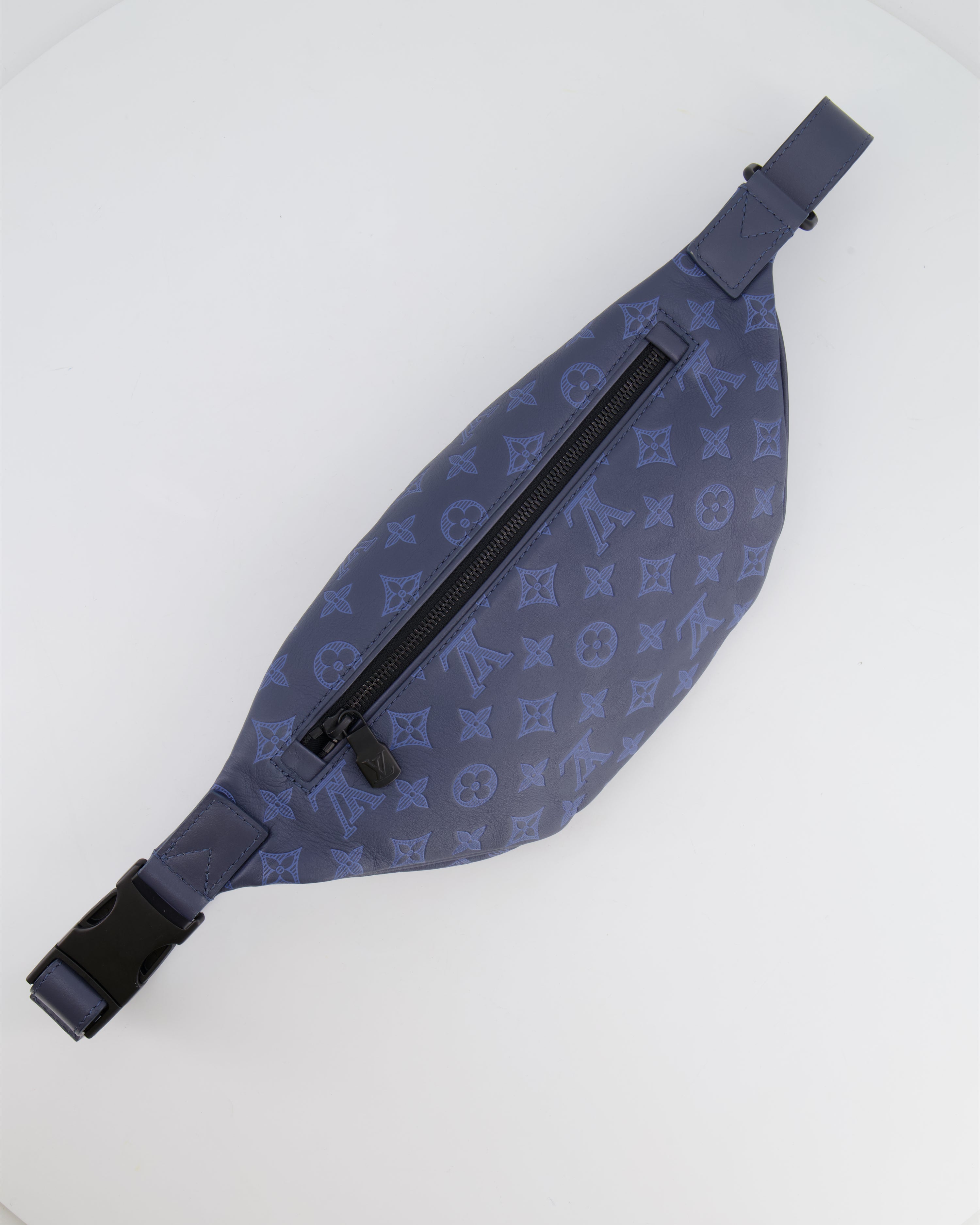 Louis Vuitton Blue Leather Monogram Shadow Discovery Bum Bag with Black Hardware RRP £1,730