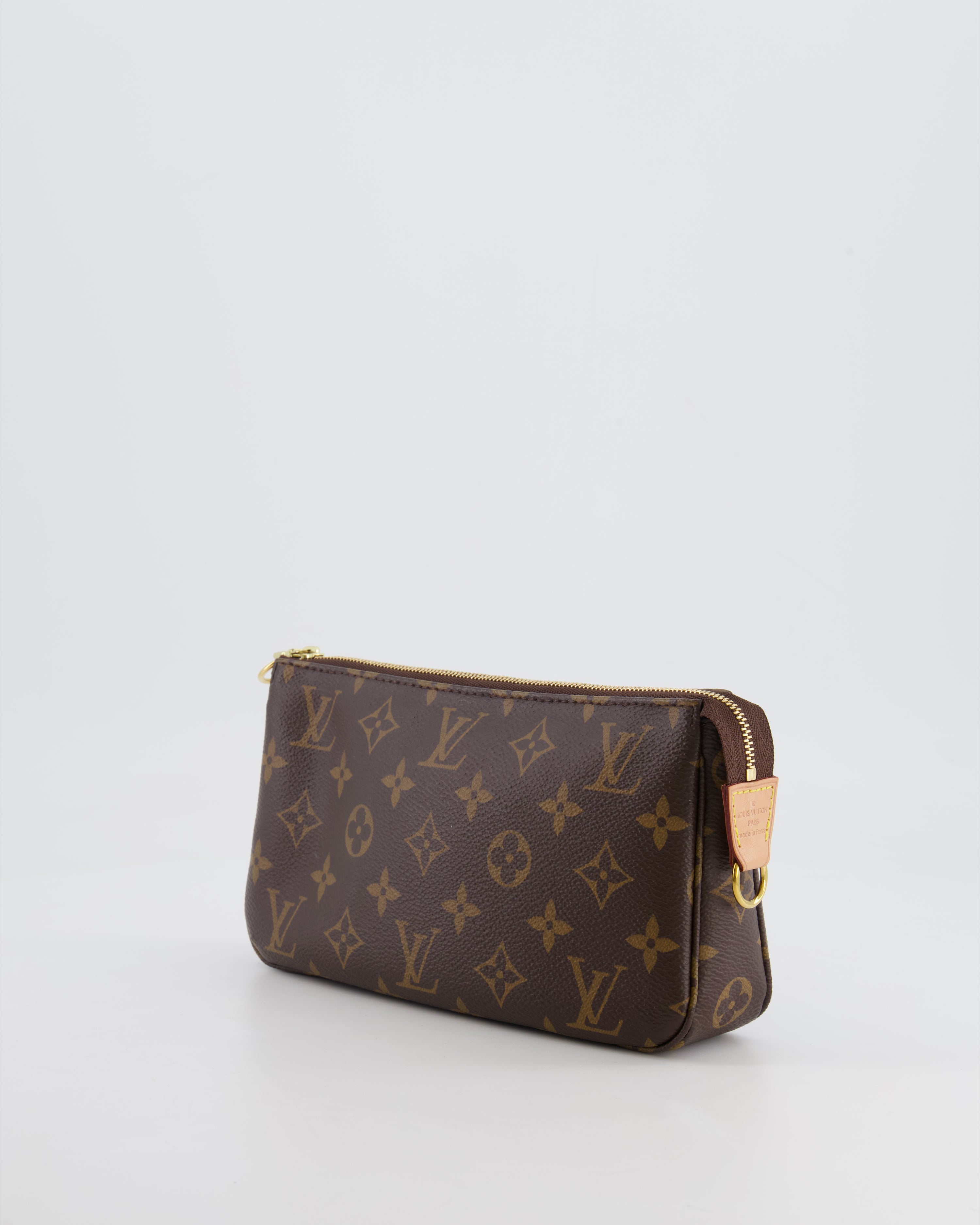 Louis Vuitton Brown Pochette Bag in Monogram Coated Canvas and Leather with Gold Hardware