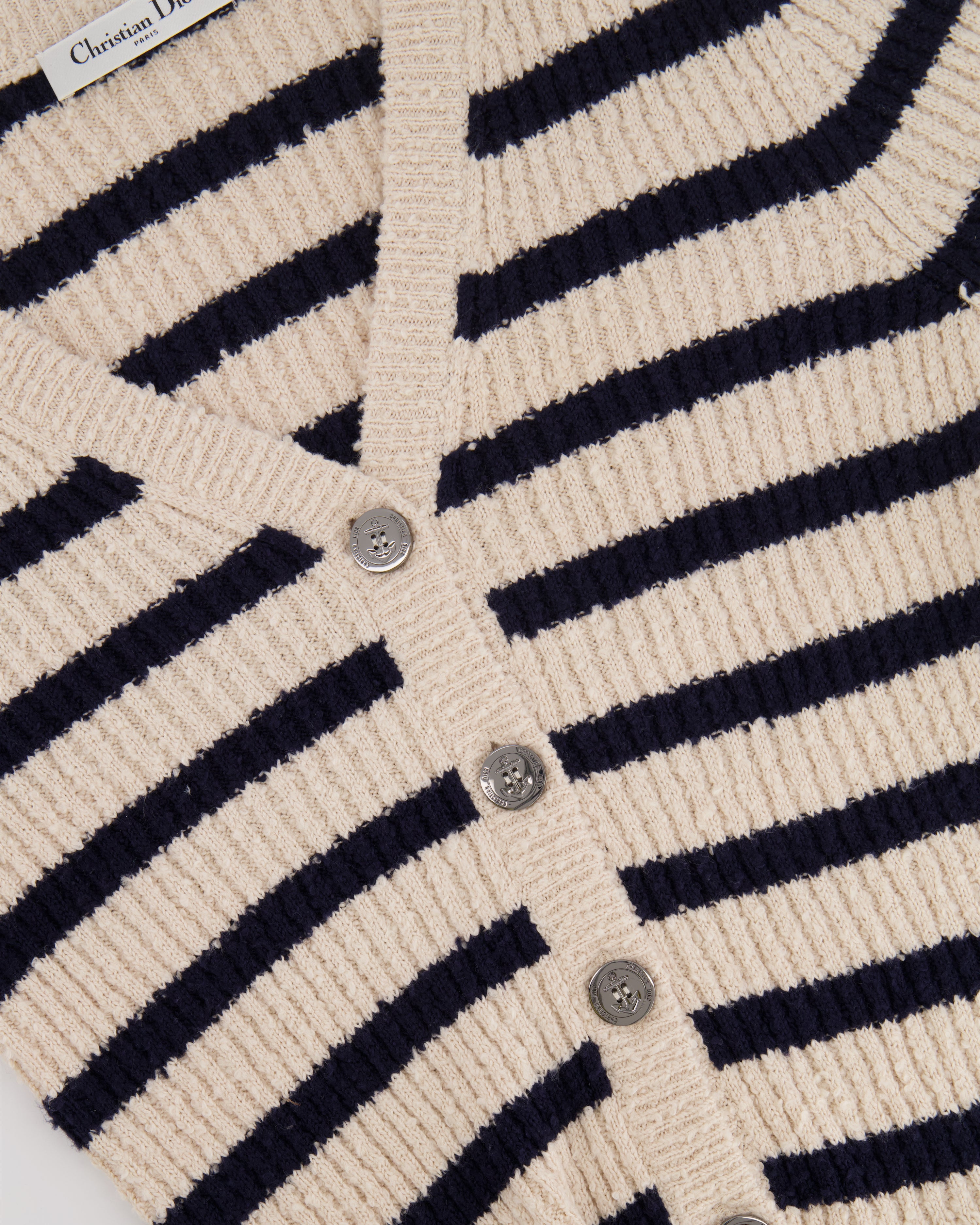 Christian Dior Cream and Navy Striped Knitted Cardigan and Top Set Size FR 36 (UK 8) RRP £2,100